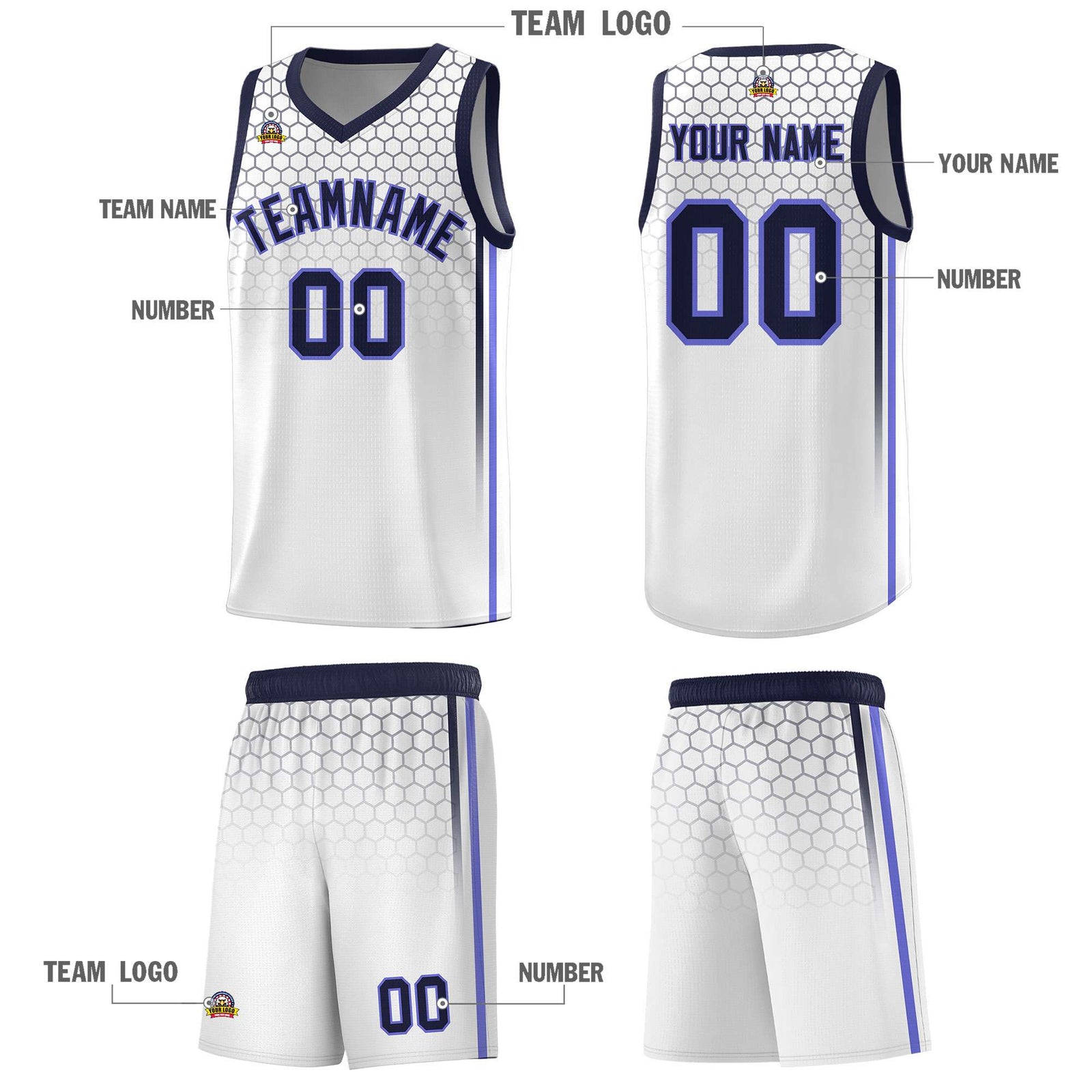 Custom White Personalized Honeycomb Pattern Sports Uniform Basketball Jersey