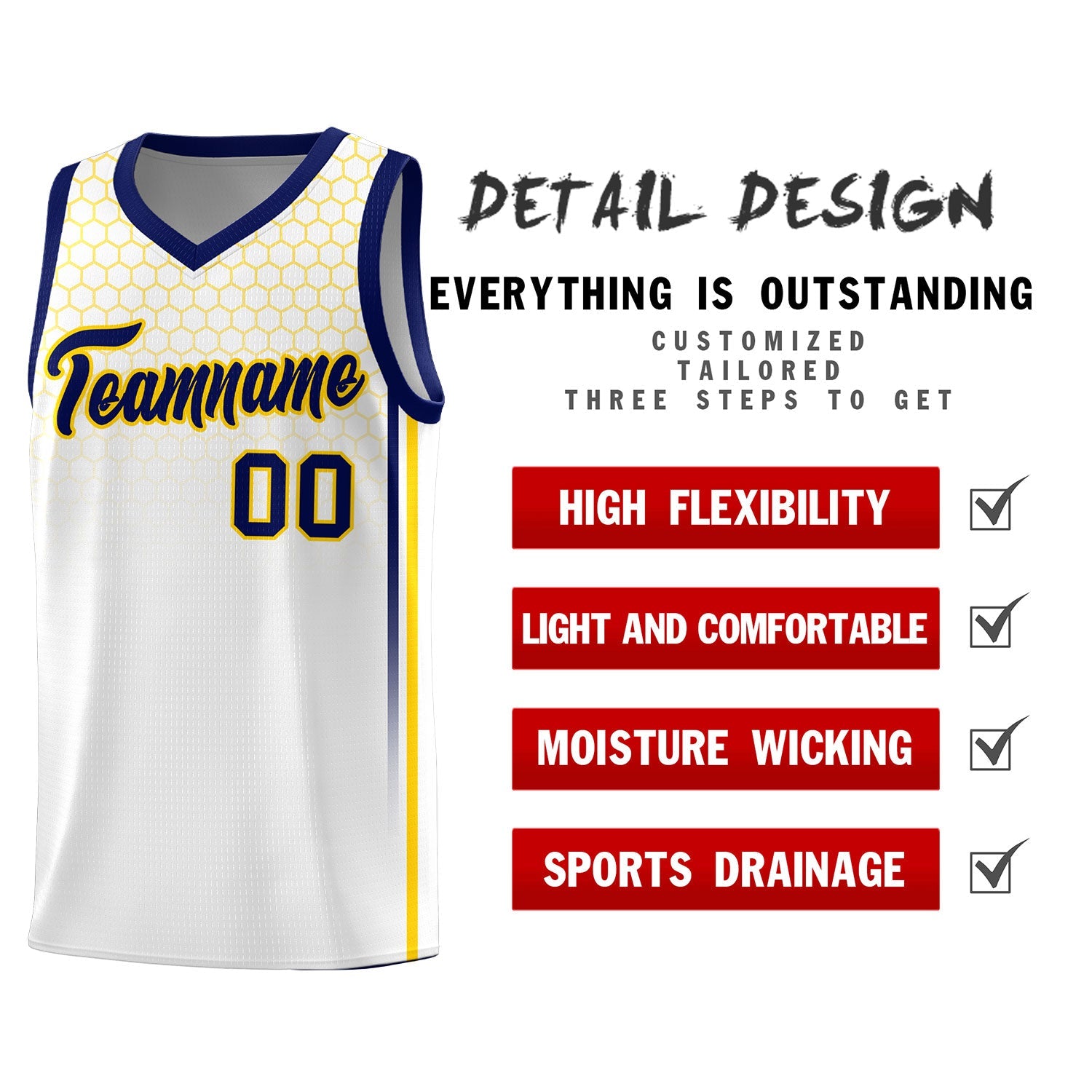 Custom White Personalized Honeycomb Pattern Sports Uniform Basketball Jersey