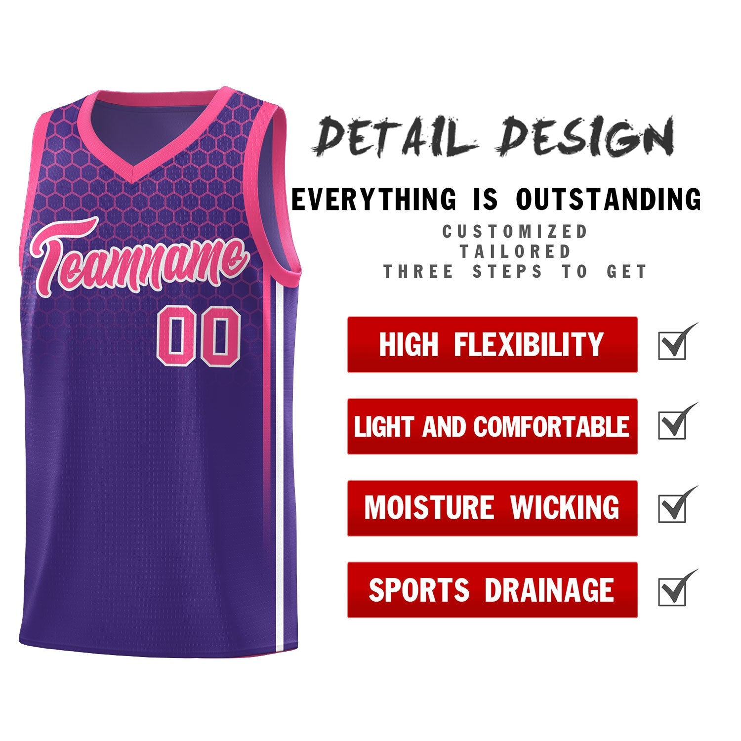 Custom Purple Personalized Honeycomb Pattern Sports Uniform Basketball Jersey