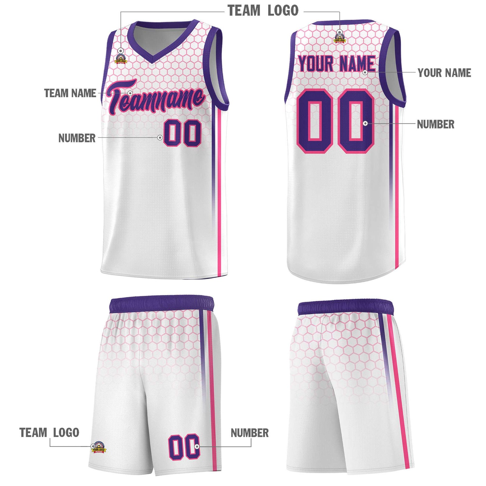 Custom White Personalized Honeycomb Pattern Sports Uniform Basketball Jersey