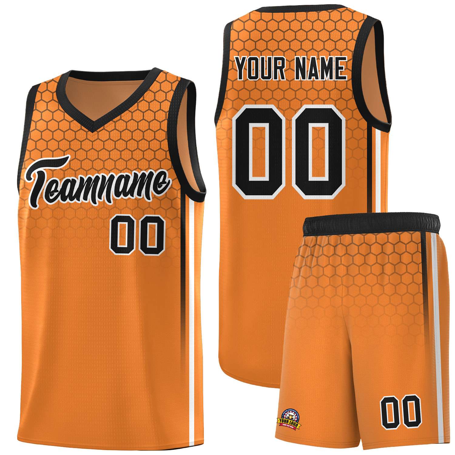 Custom Gold Orange Personalized Honeycomb Pattern Sports Uniform Basketball Jersey