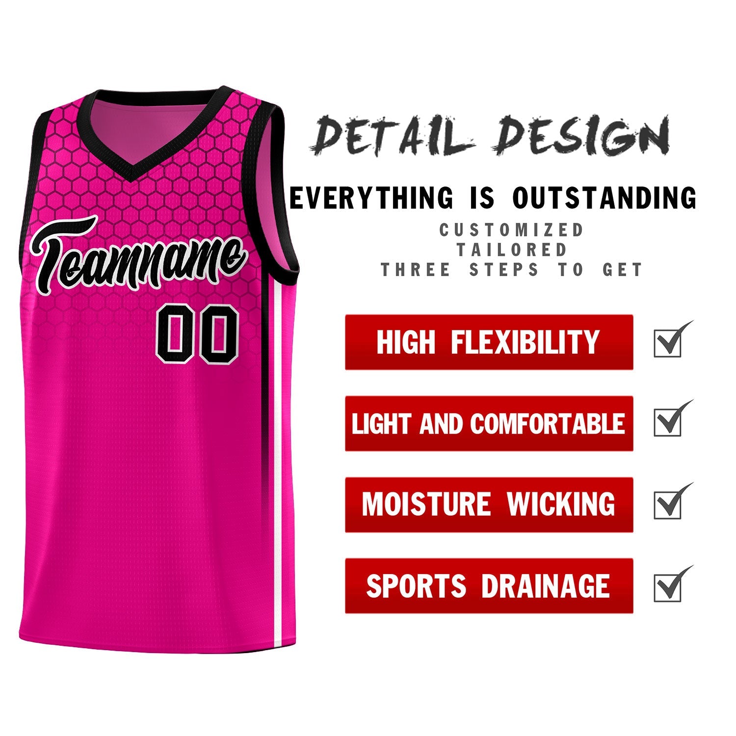 Custom Pink Personalized Honeycomb Pattern Sports Uniform Basketball Jersey