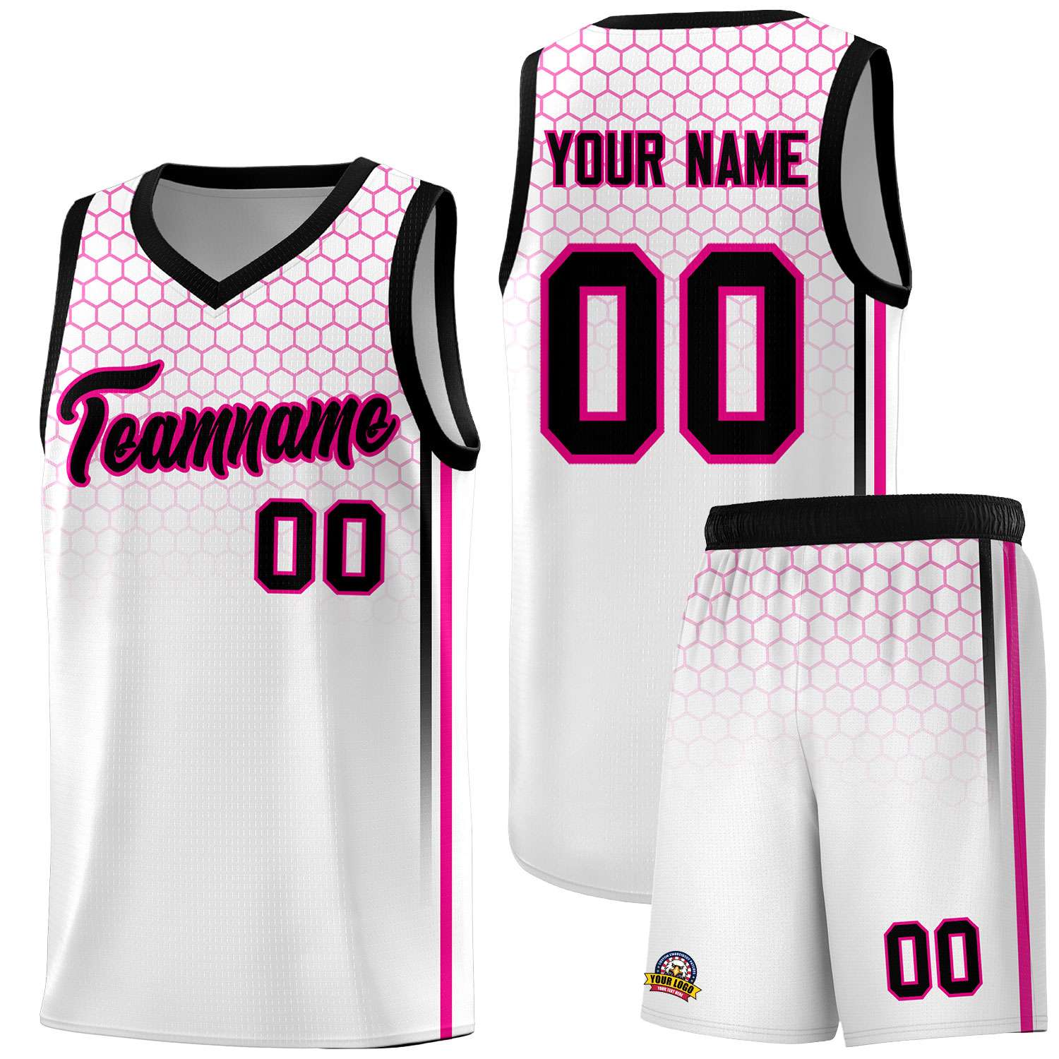 Custom White Personalized Honeycomb Pattern Sports Uniform Basketball Jersey