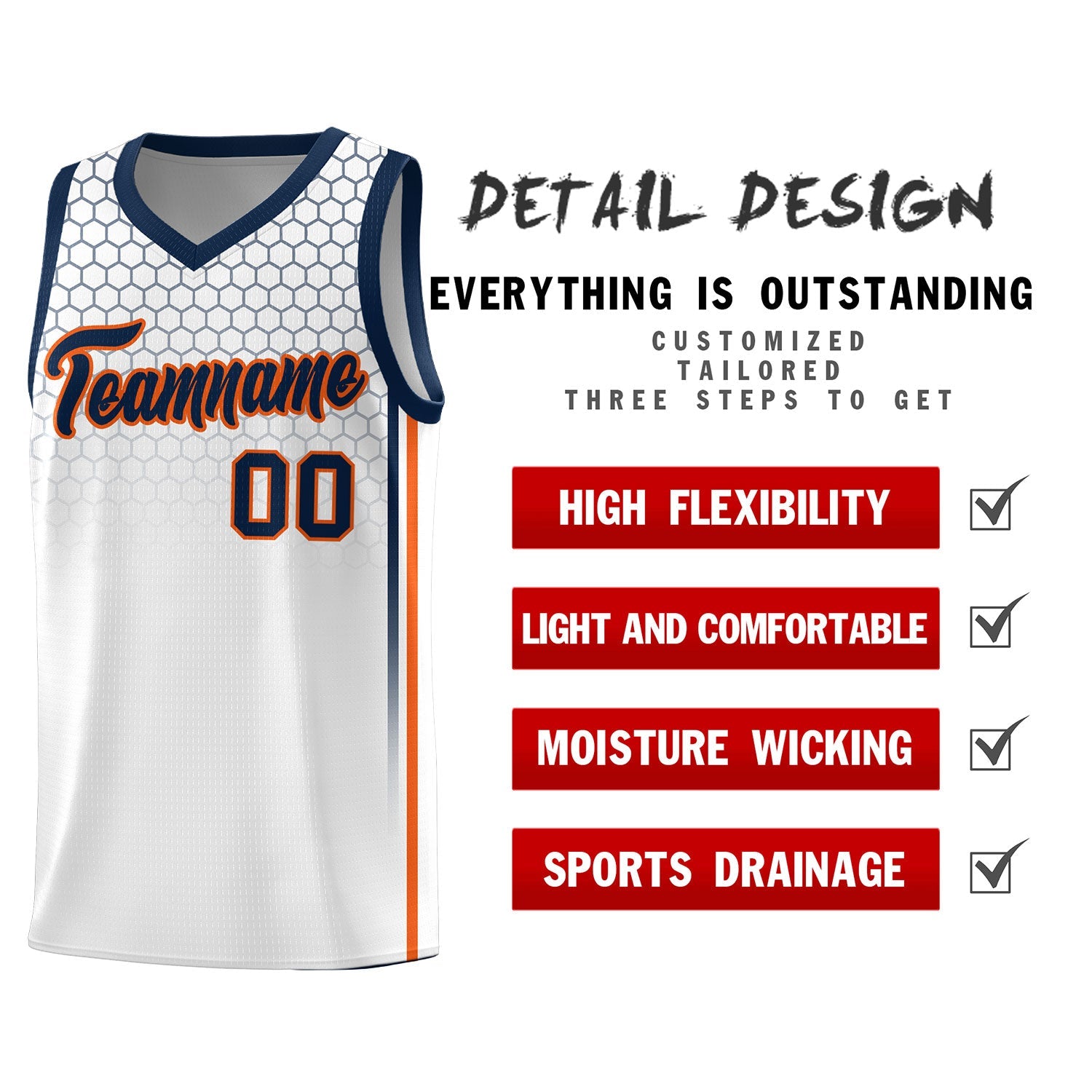 Custom White Personalized Honeycomb Pattern Sports Uniform Basketball Jersey