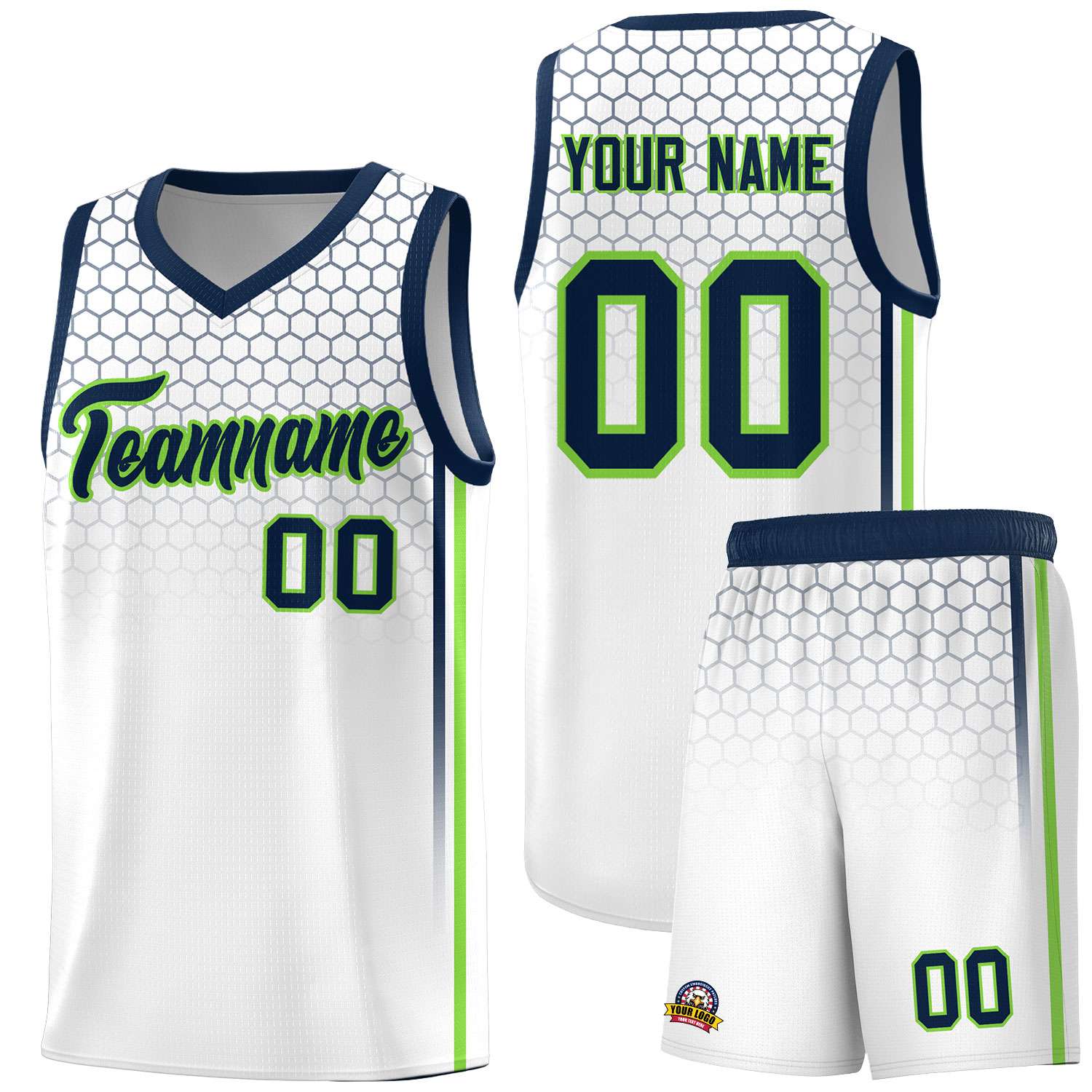 Custom White Personalized Honeycomb Pattern Sports Uniform Basketball Jersey