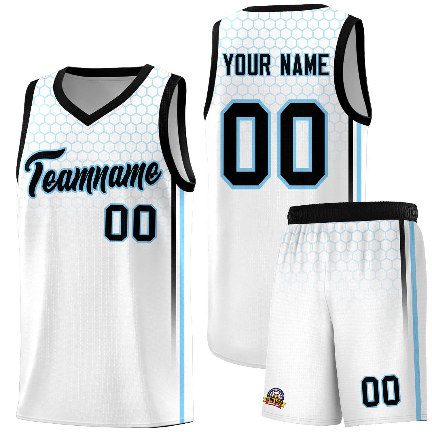 Custom White Personalized Honeycomb Pattern Sports Uniform Basketball Jersey