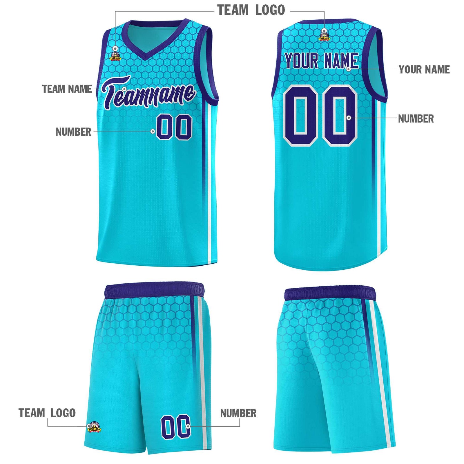Custom Powder Blue Personalized Honeycomb Pattern Sports Uniform Basketball Jersey