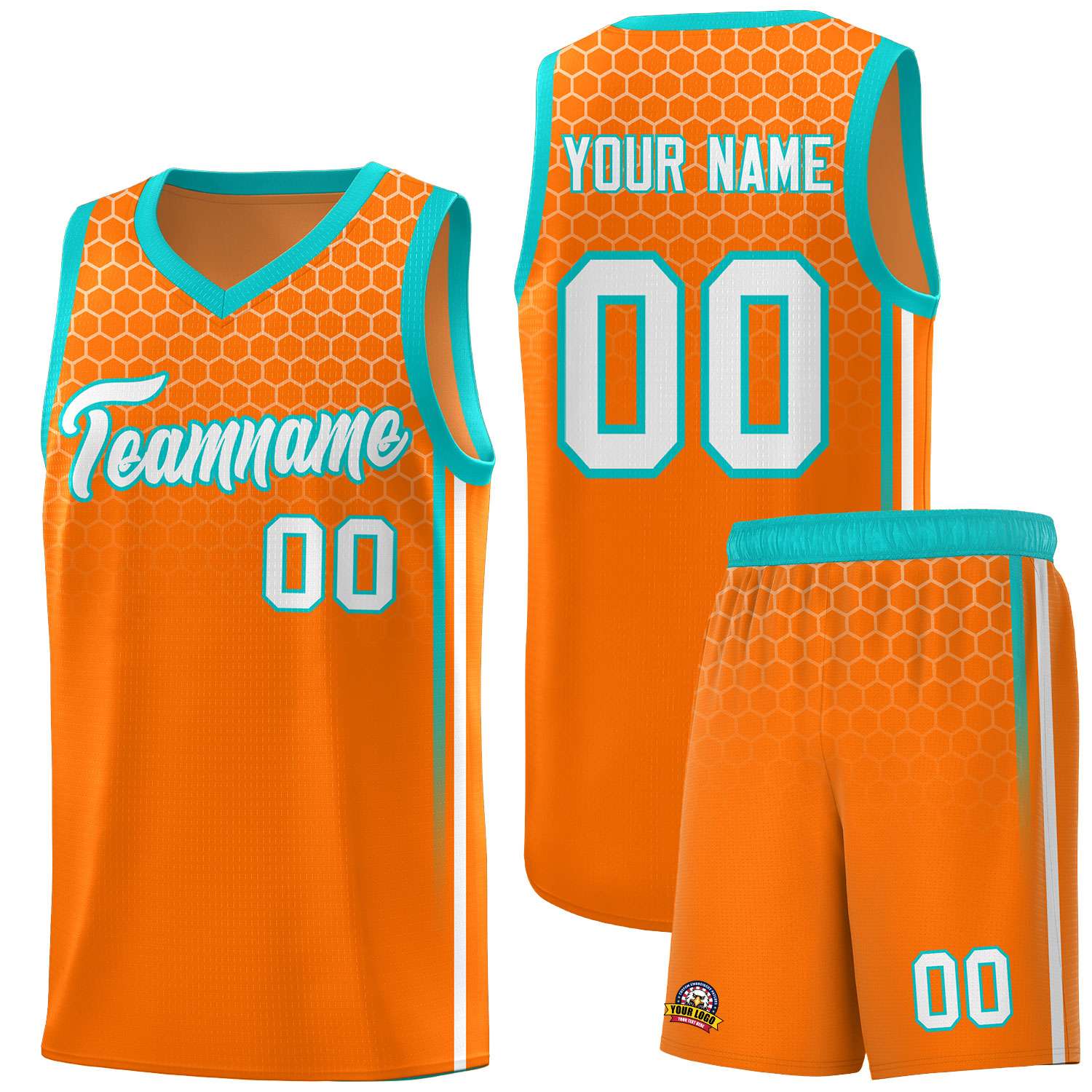 Custom Orange Personalized Honeycomb Pattern Sports Uniform Basketball Jersey