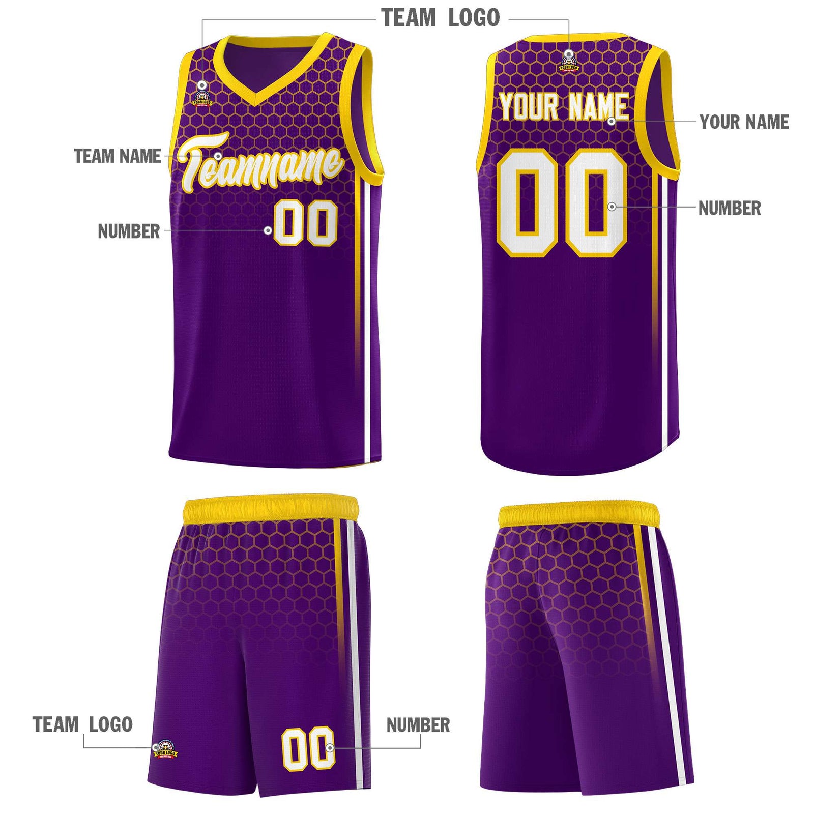 Custom Purple Personalized Honeycomb Pattern Sports Uniform Basketball Jersey