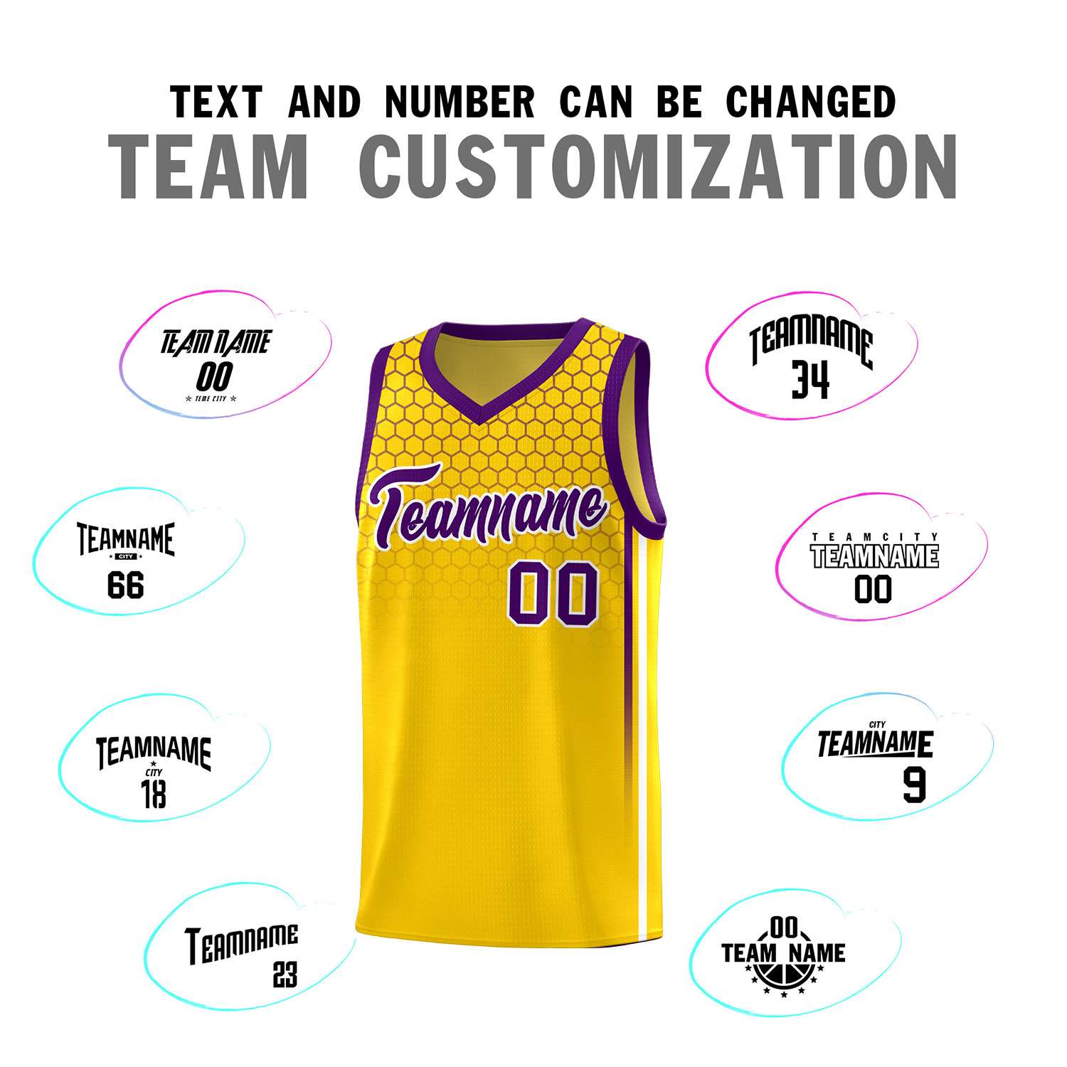Custom Gold Personalized Honeycomb Pattern Sports Uniform Basketball Jersey