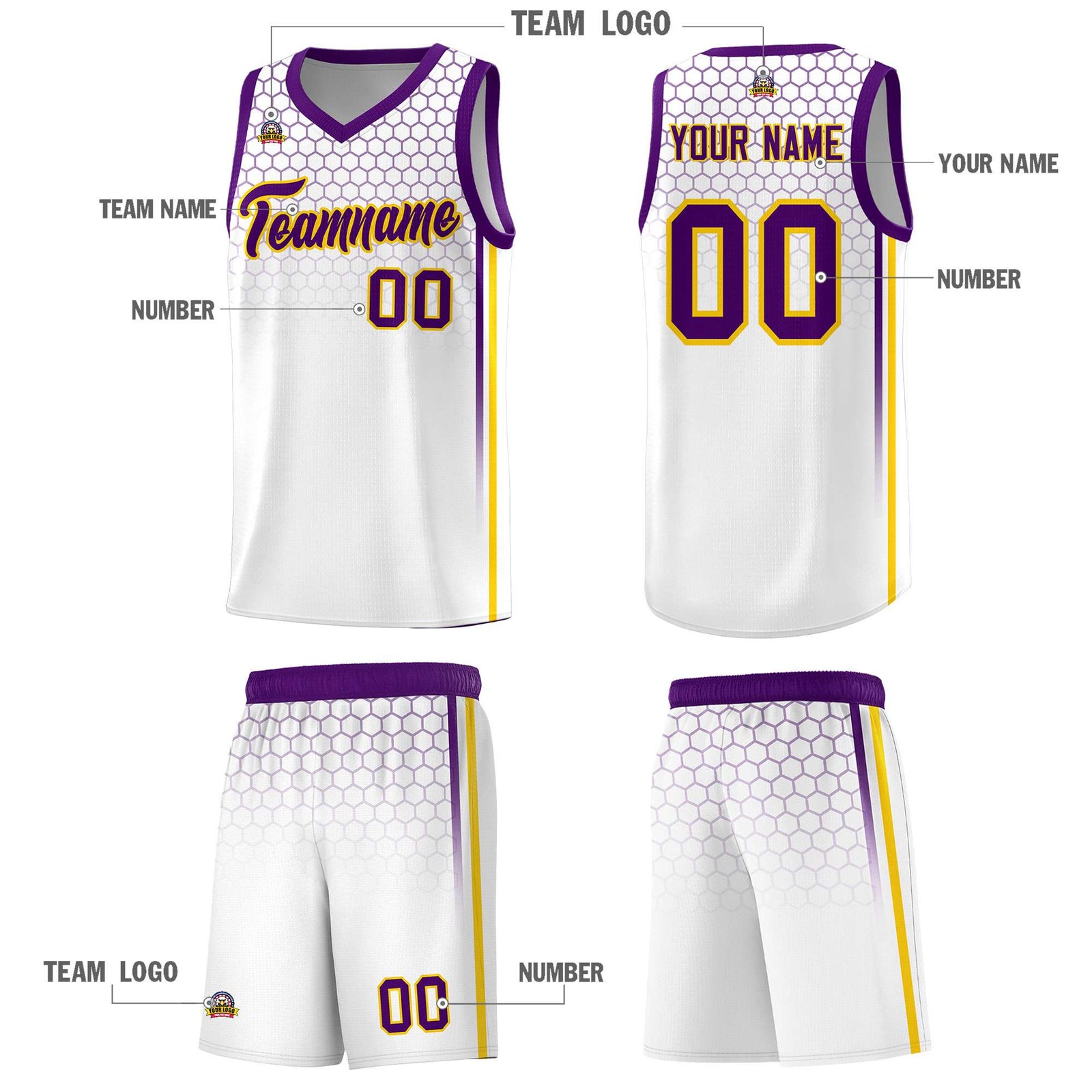 Custom White Personalized Honeycomb Pattern Sports Uniform Basketball Jersey