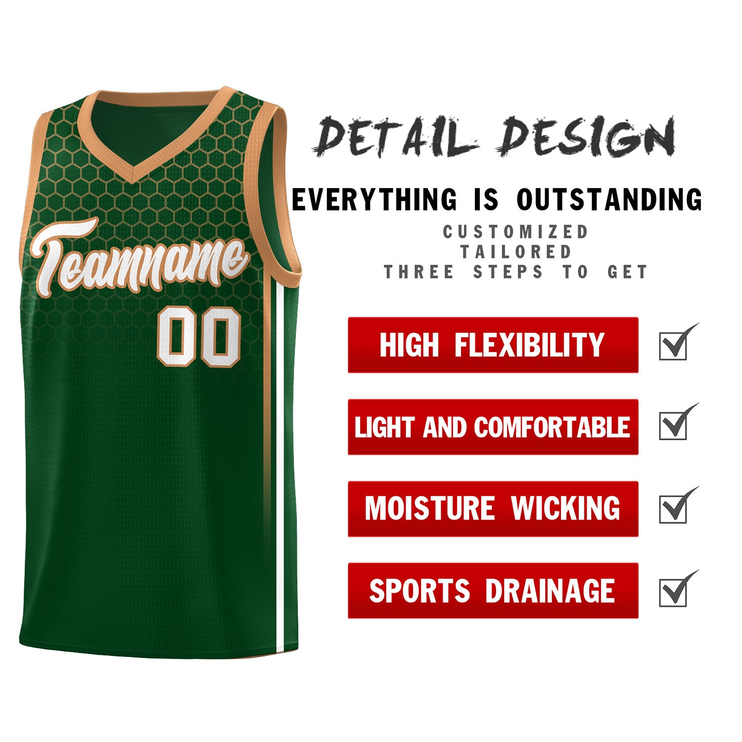 Custom Green Personalized Honeycomb Pattern Sports Uniform Basketball Jersey