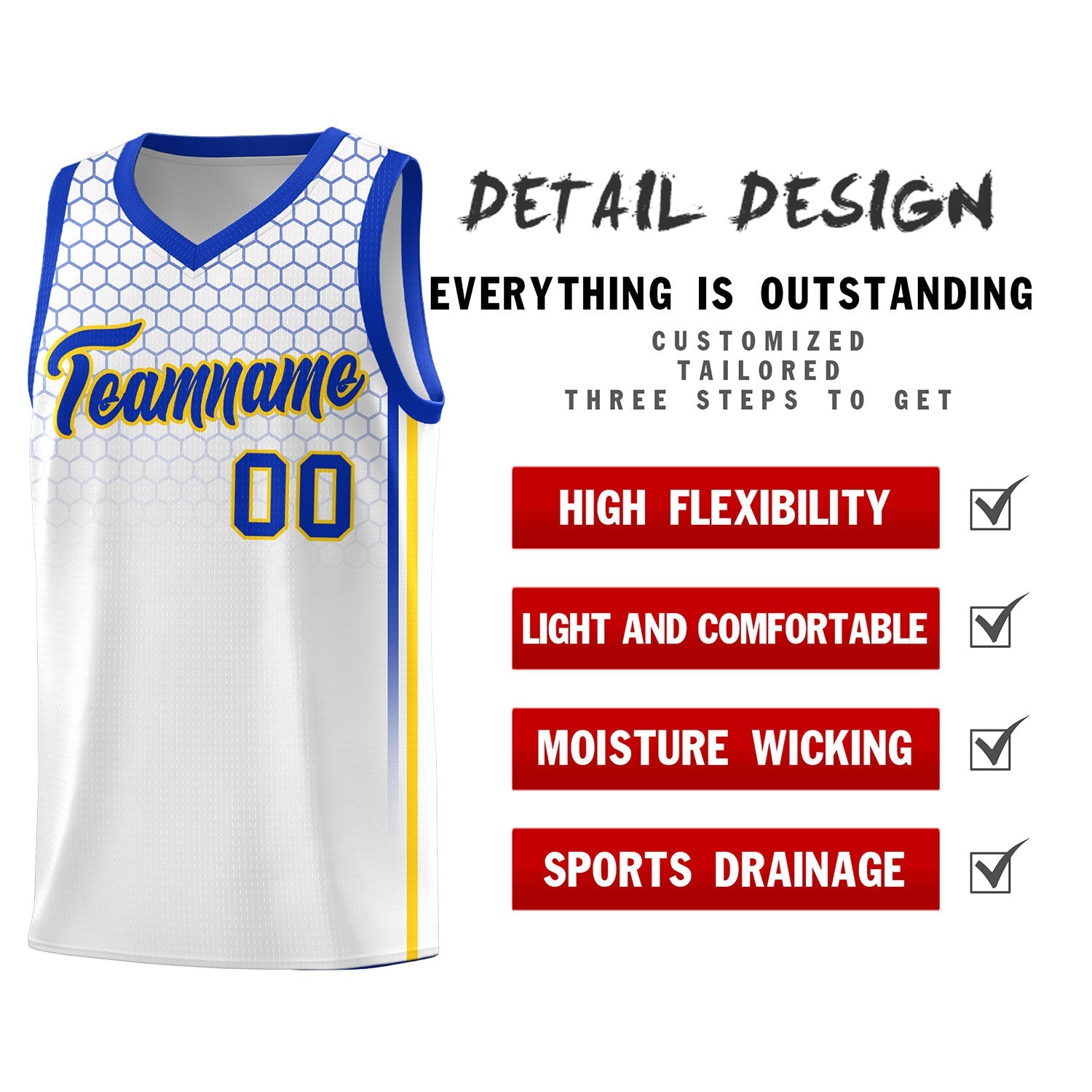 Custom White Personalized Honeycomb Pattern Sports Uniform Basketball Jersey