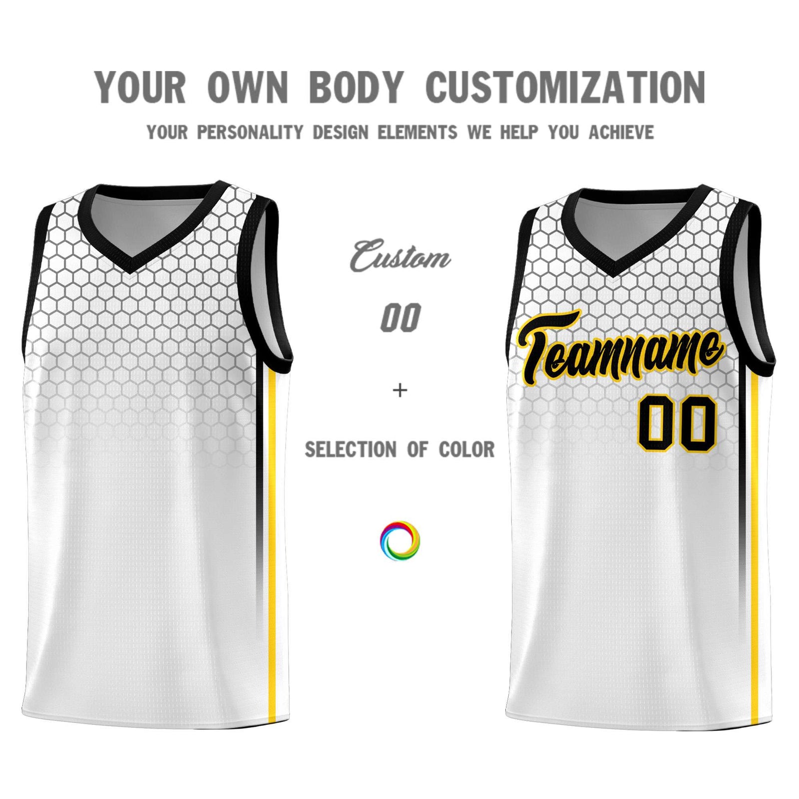Custom White Personalized Honeycomb Pattern Sports Uniform Basketball Jersey