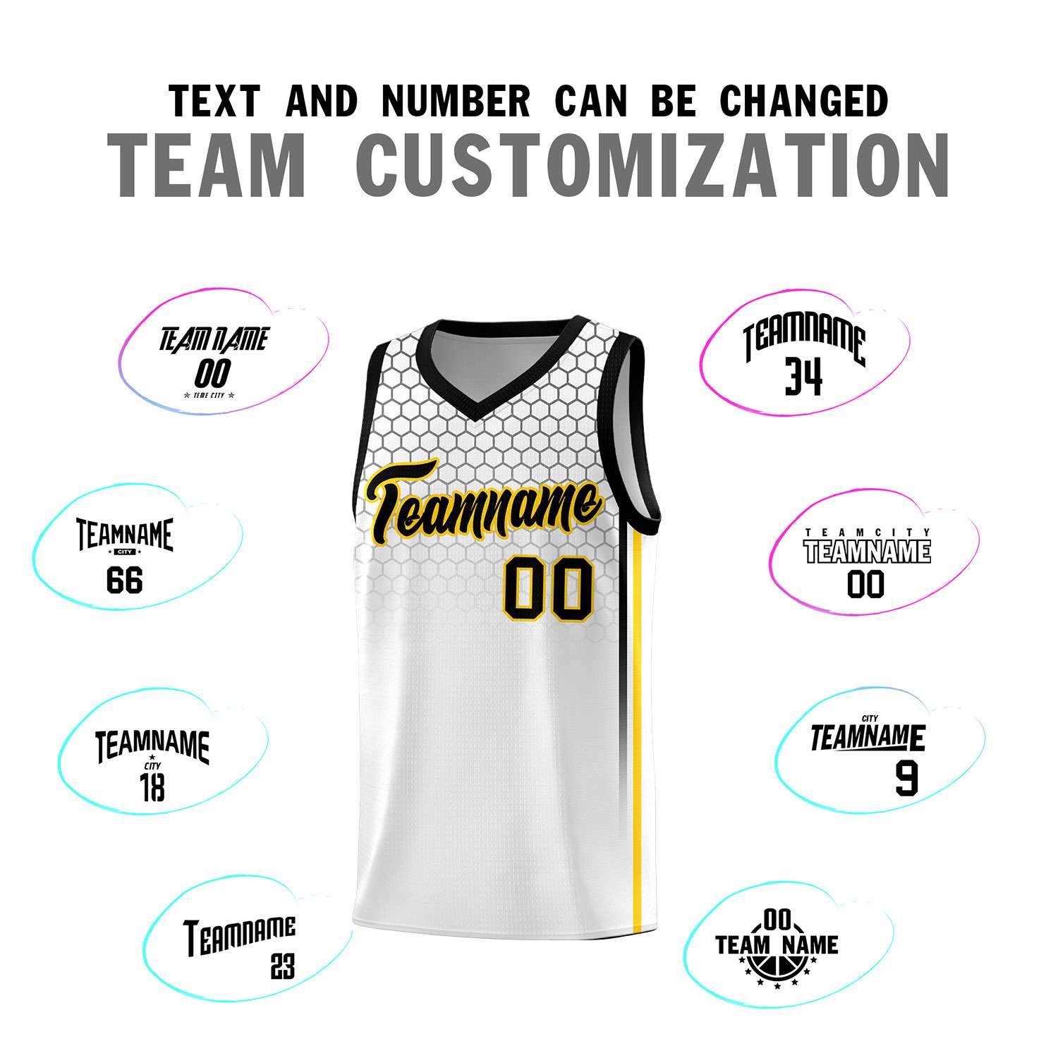Custom White Personalized Honeycomb Pattern Sports Uniform Basketball Jersey