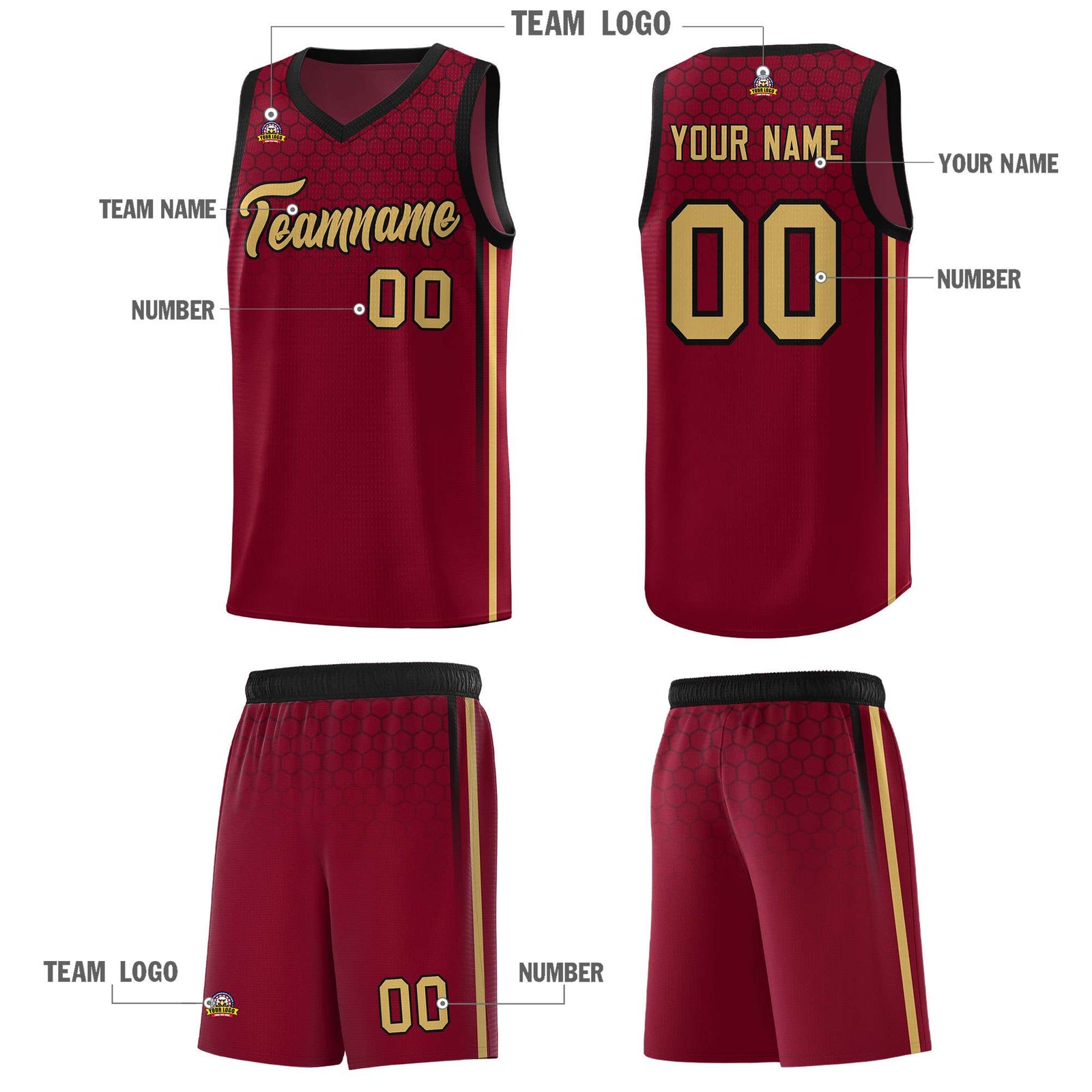 Custom Crimson Personalized Honeycomb Pattern Sports Uniform Basketball Jersey