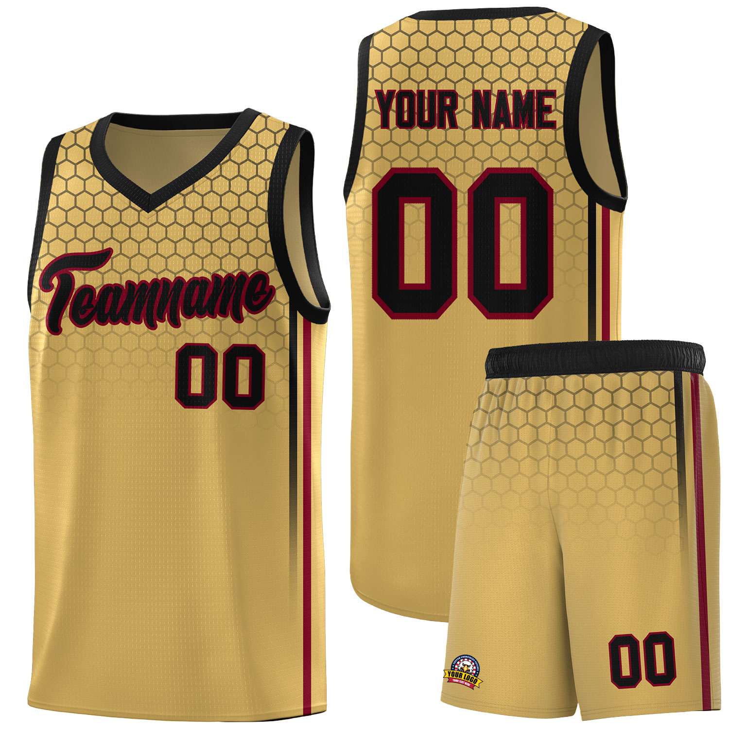 Custom Old Gold Personalized Honeycomb Pattern Sports Uniform Basketball Jersey