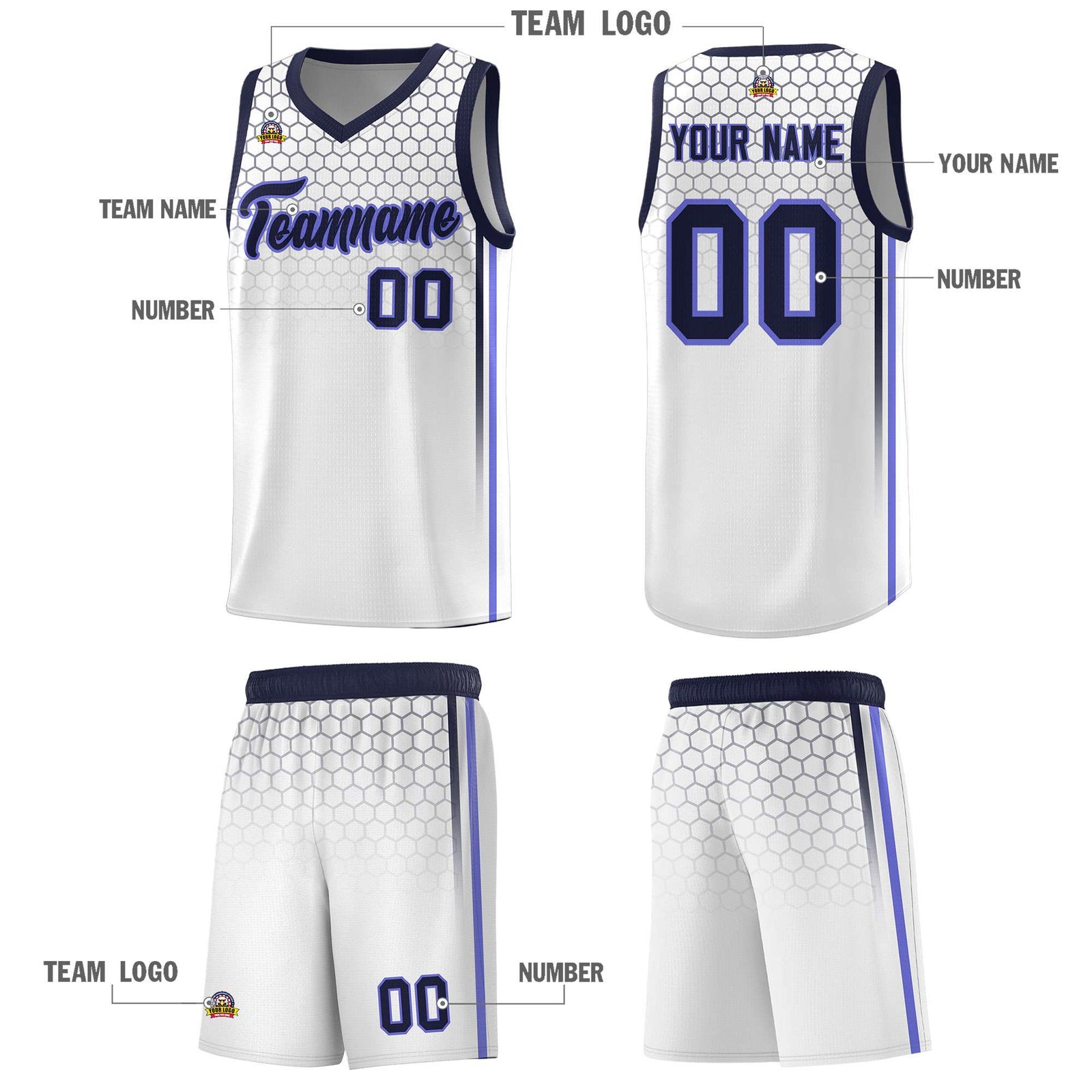 Custom White Personalized Honeycomb Pattern Sports Uniform Basketball Jersey