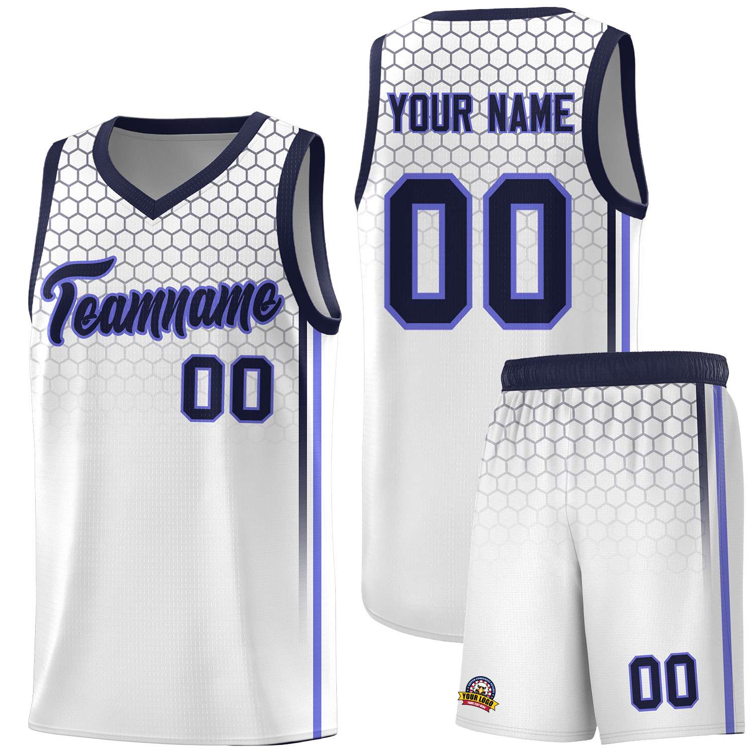 Custom White Personalized Honeycomb Pattern Sports Uniform Basketball Jersey