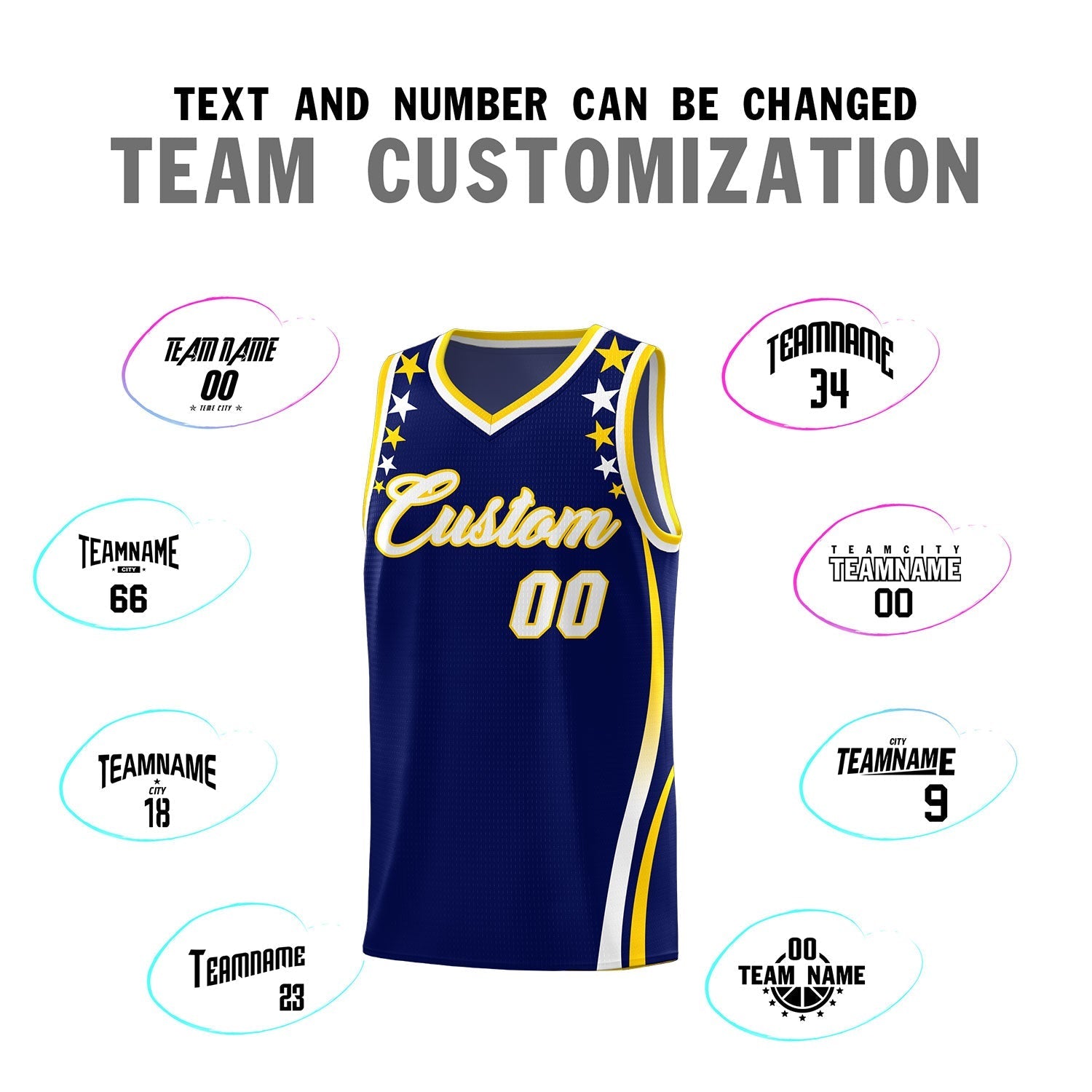 Custom Navy Shoulders Star Pattern Side Color Block Sports Uniform Basketball Kits