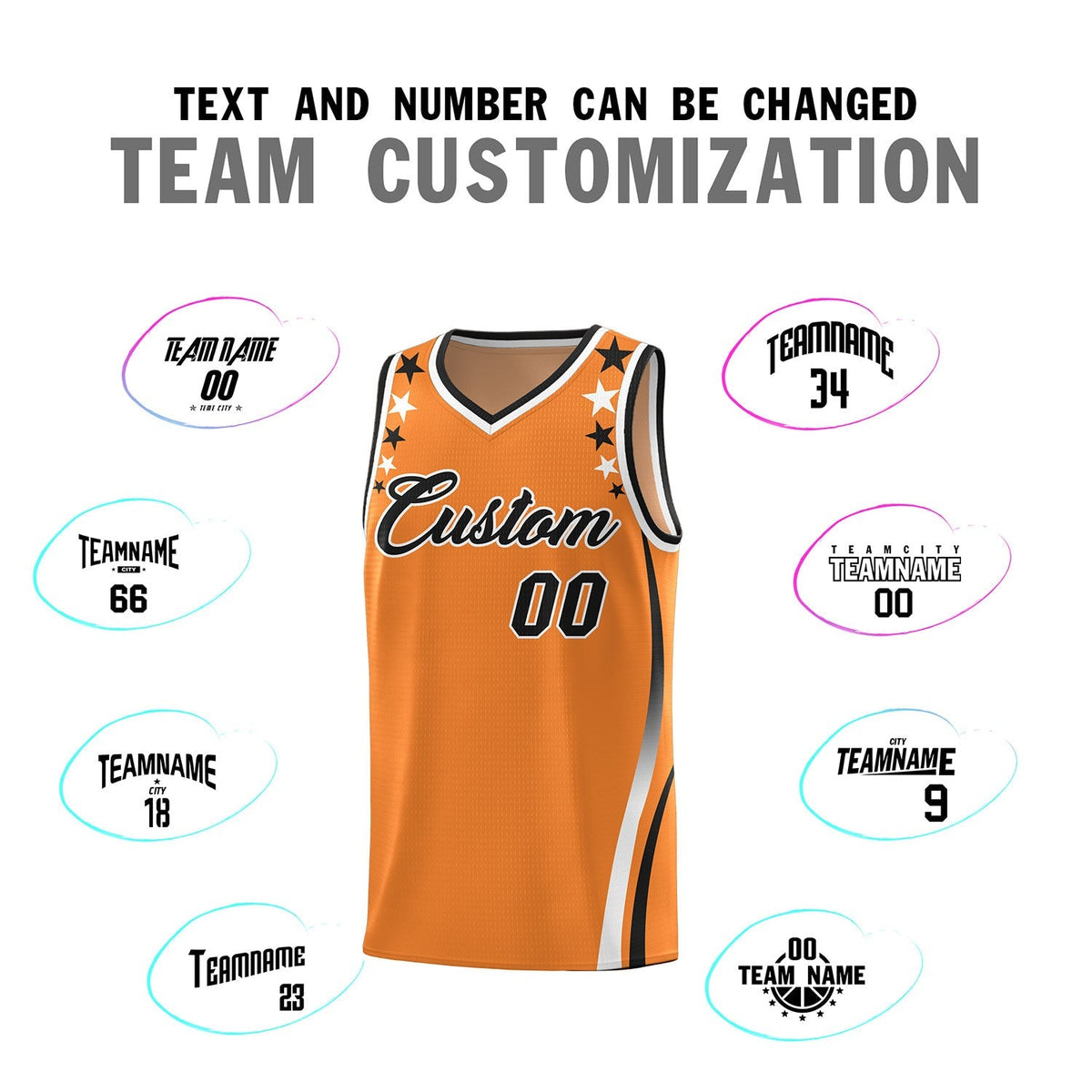 Custom Orange Shoulders Star Pattern Side Color Block Sports Uniform Basketball Kits
