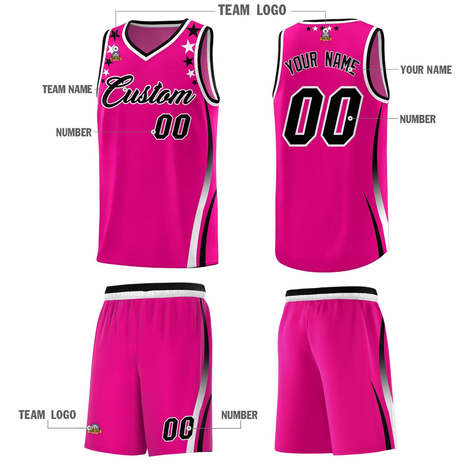 Custom Red Shoulders Star Pattern Side Color Block Sports Uniform Basketball Kits