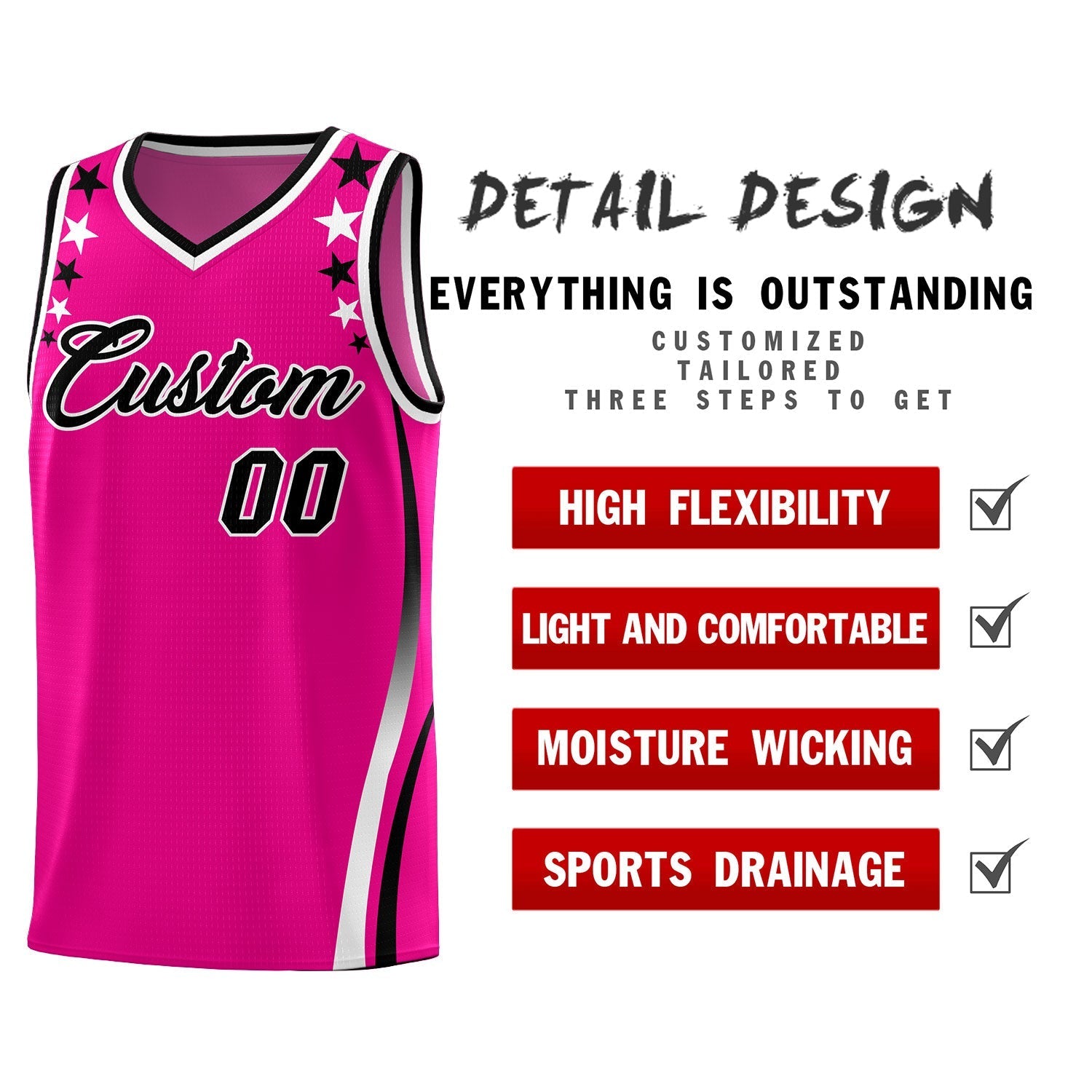 Custom Red Shoulders Star Pattern Side Color Block Sports Uniform Basketball Kits