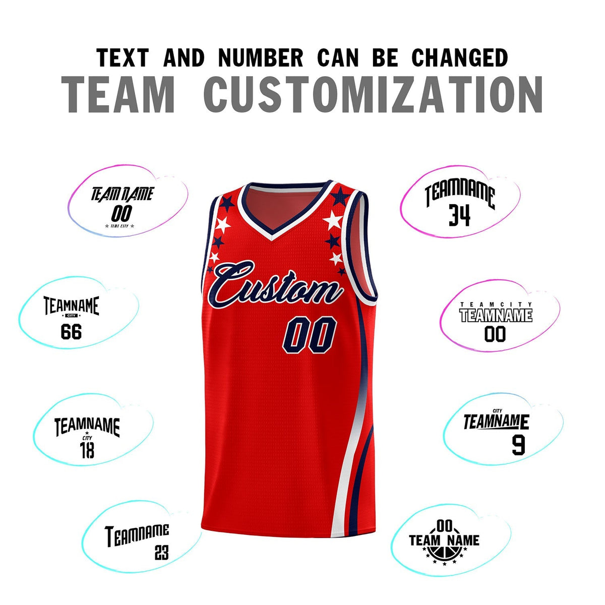 Custom Red Shoulders Star Pattern Side Color Block Sports Uniform Basketball Kits