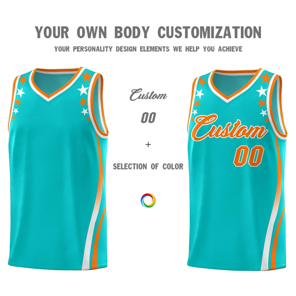 Custom Sky Blue Shoulders Star Pattern Side Color Block Sports Uniform Basketball Kits