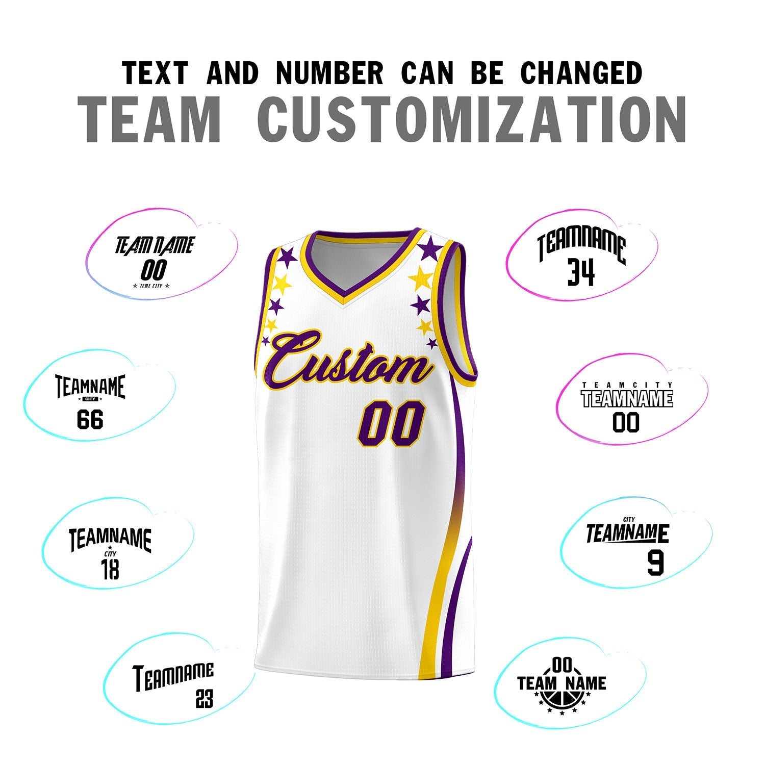 Custom White Shoulders Star Pattern Side Color Block Sports Uniform Basketball Kits