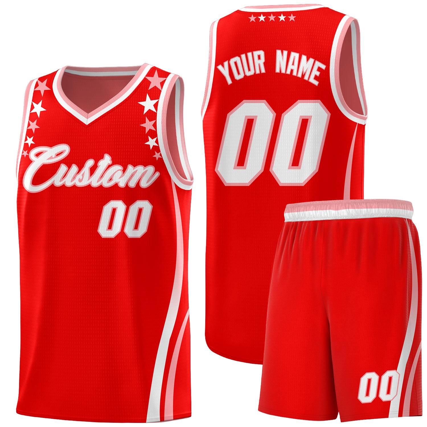 Custom Red Shoulders Star Pattern Side Color Block Sports Uniform Basketball Kits