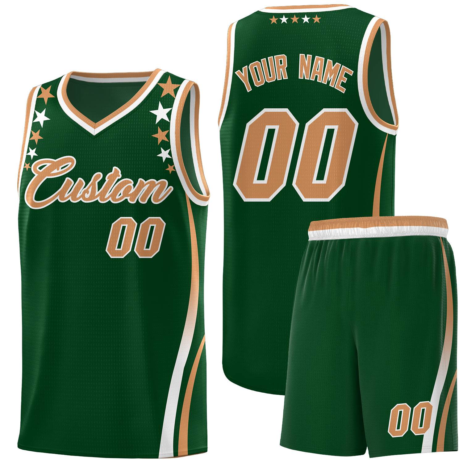 Custom Green Shoulders Star Pattern Side Color Block Sports Uniform Basketball Kits
