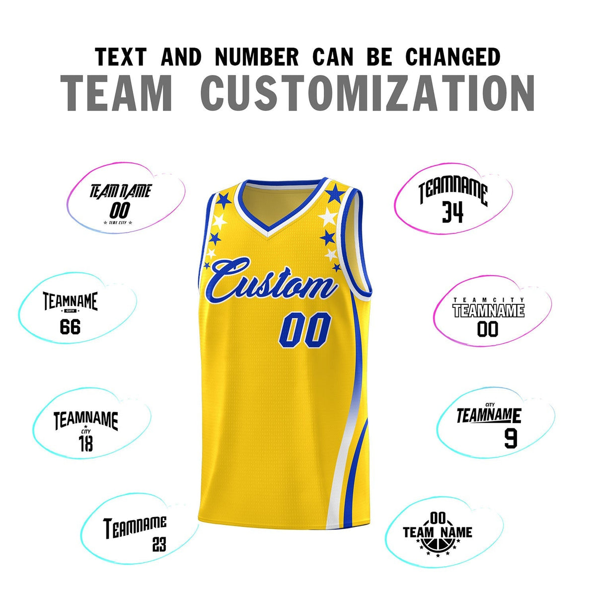 Custom Gold Shoulders Star Pattern Side Color Block Sports Uniform Basketball Kits