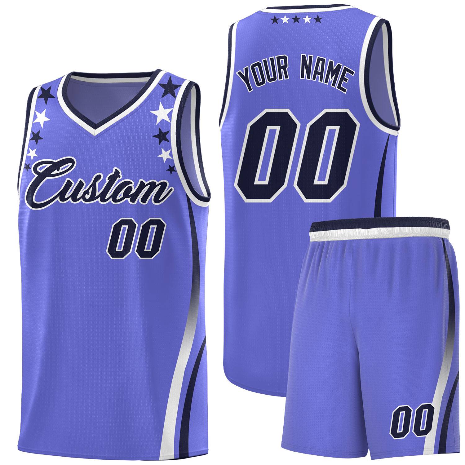 Custom Purple Shoulders Star Pattern Side Color Block Sports Uniform Basketball Kits