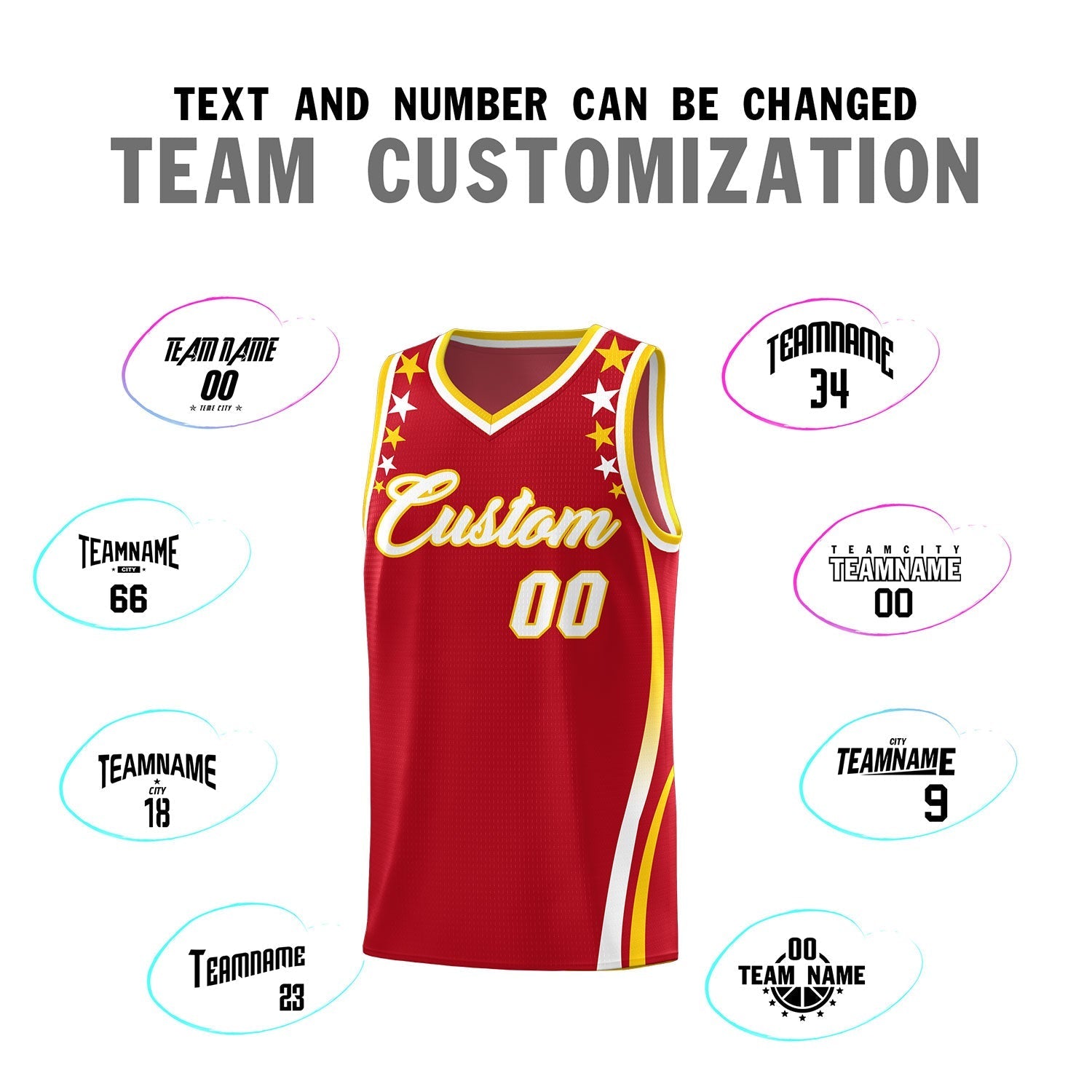 Custom Red Shoulders Star Pattern Side Color Block Sports Uniform Basketball Kits