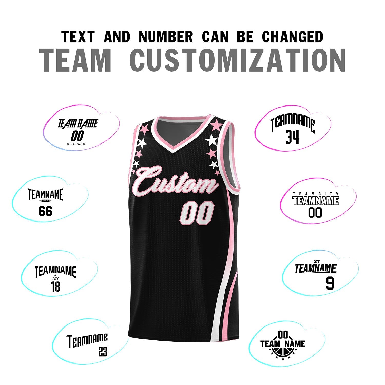 Custom Black Shoulders Star Pattern Side Color Block Sports Uniform Basketball Kits