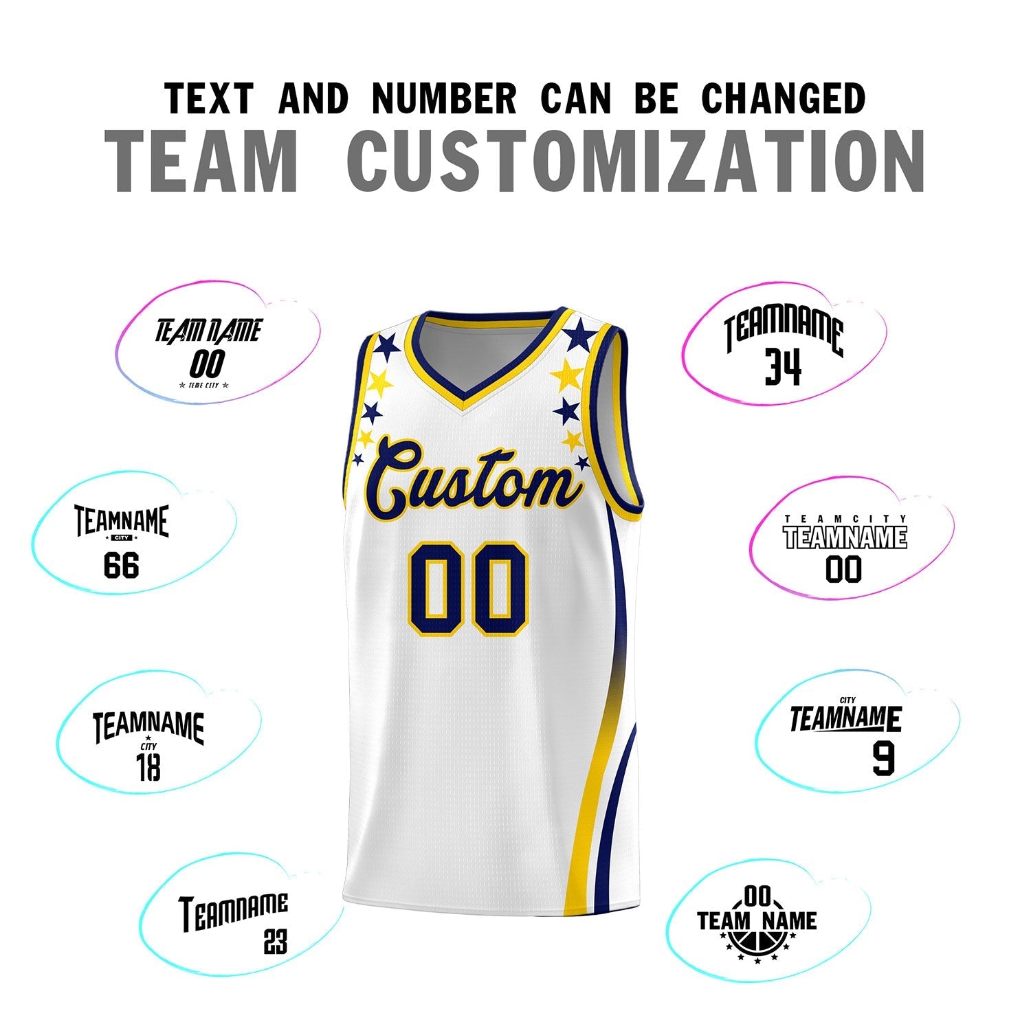 Custom White Shoulders Star Pattern Side Color Block Sports Uniform Basketball Kits