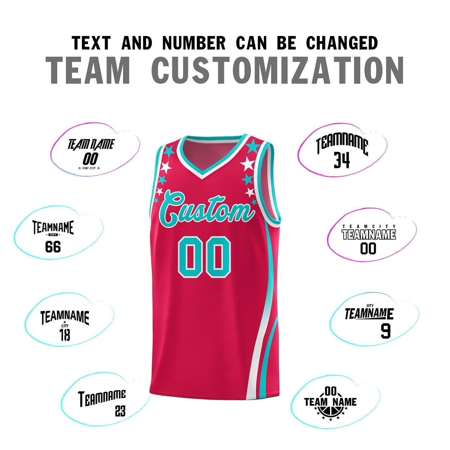Custom Red Shoulders Star Pattern Side Color Block Sports Uniform Basketball Kits