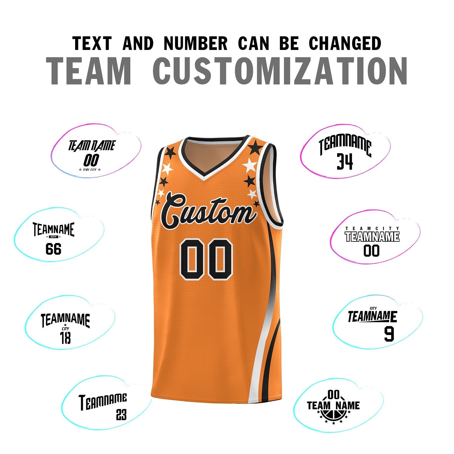 Custom Orange Shoulders Star Pattern Side Color Block Sports Uniform Basketball Kits