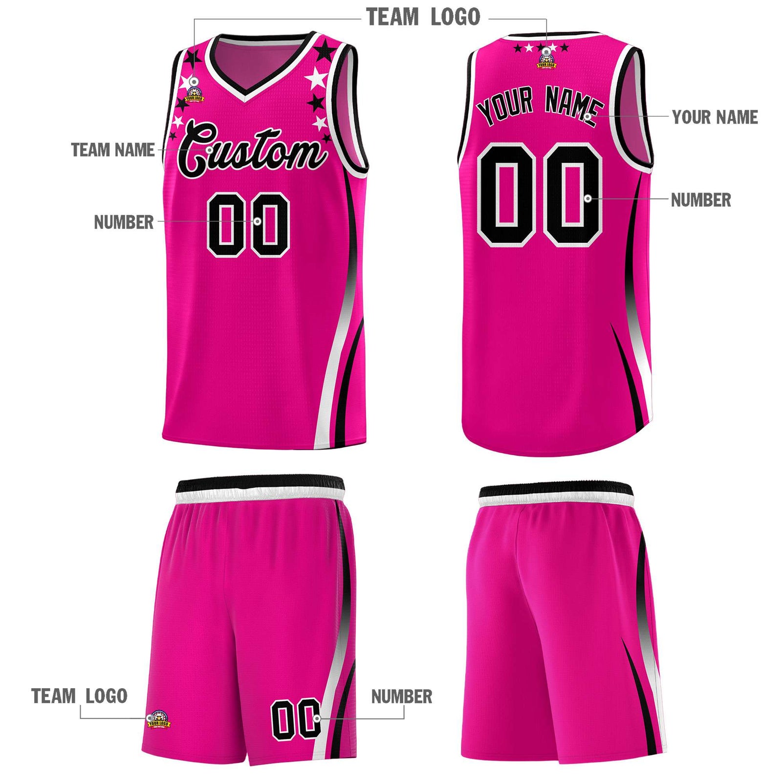 Custom Red Shoulders Star Pattern Side Color Block Sports Uniform Basketball Kits