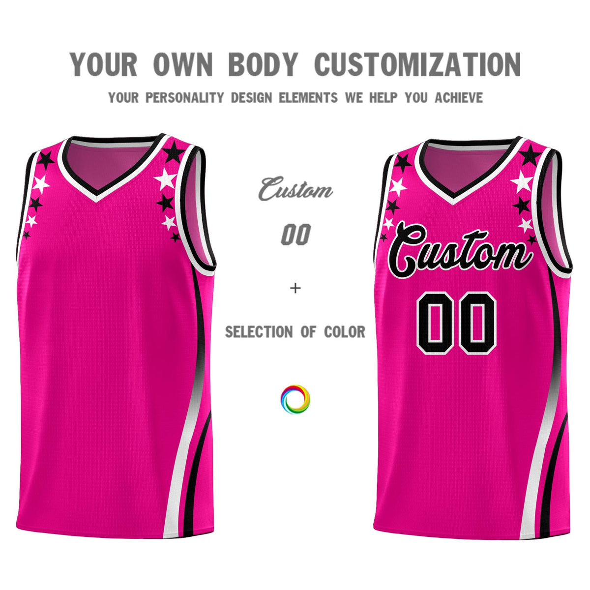 Custom Red Shoulders Star Pattern Side Color Block Sports Uniform Basketball Kits