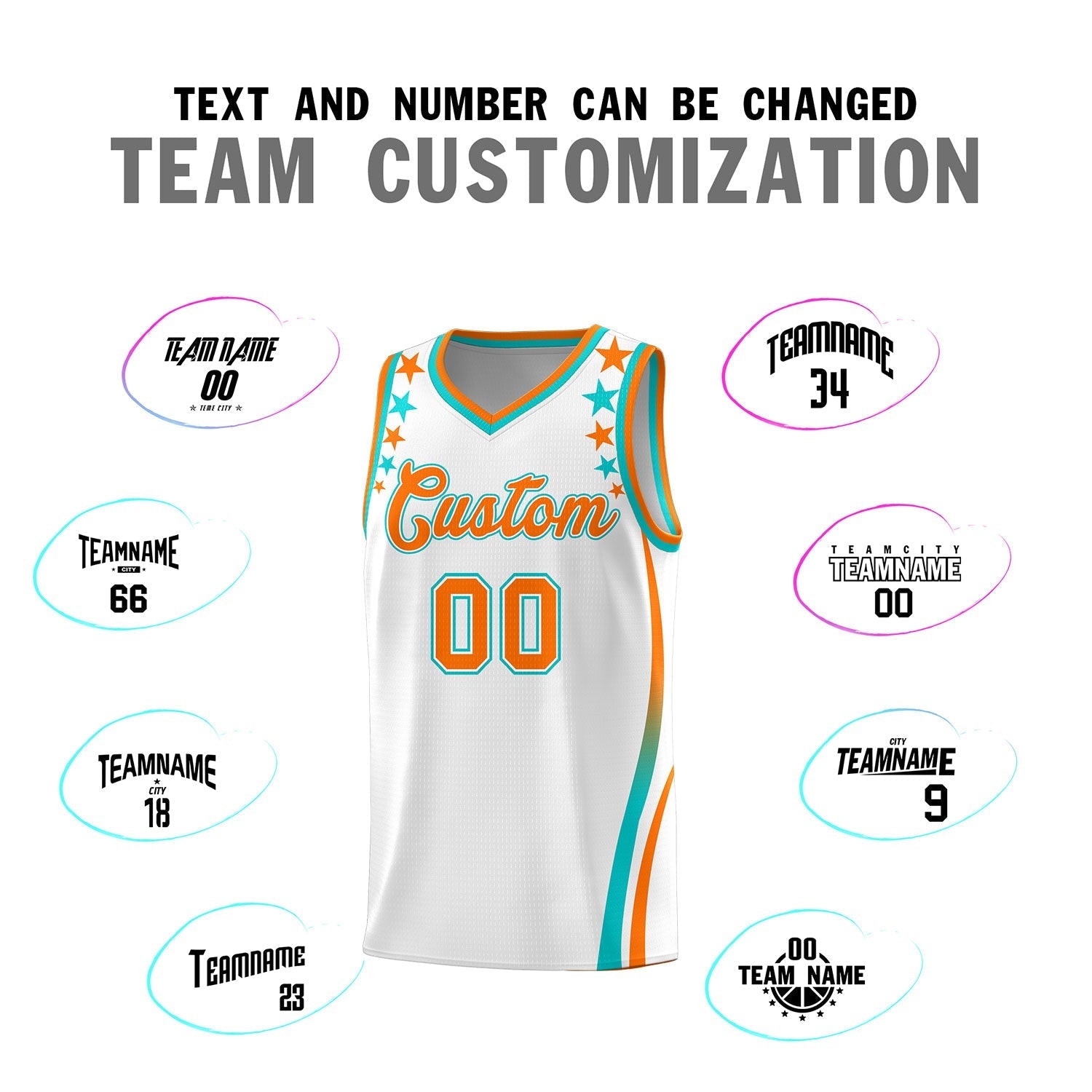 Custom White Shoulders Star Pattern Side Color Block Sports Uniform Basketball Kits
