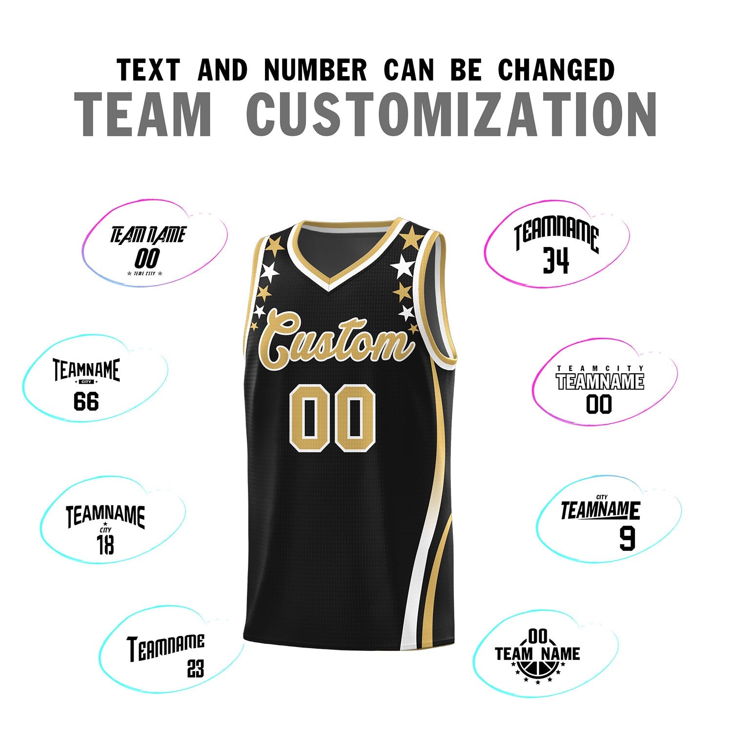 Custom Black Shoulders Star Pattern Side Color Block Sports Uniform Basketball Kits