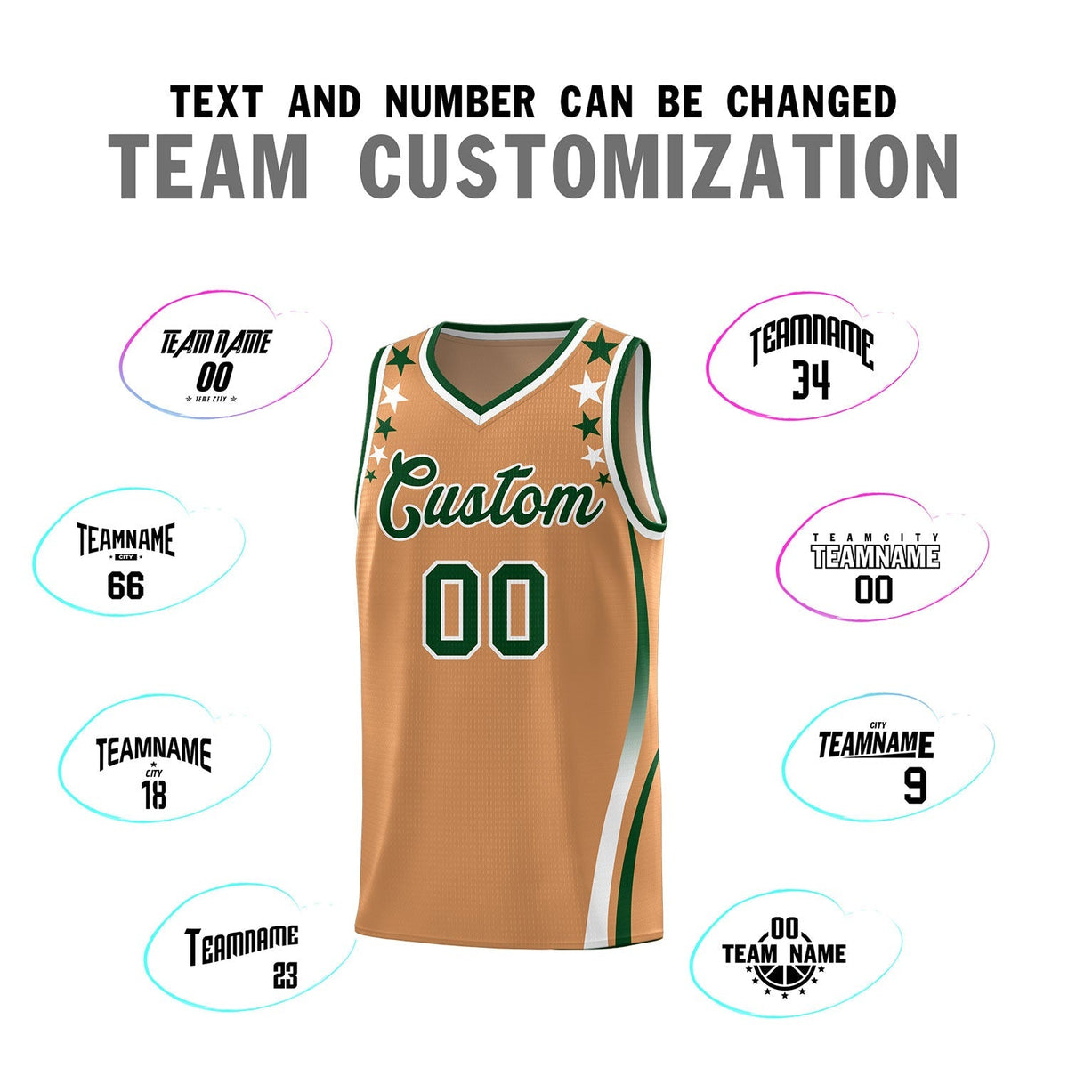 Custom Light Brown Shoulders Star Pattern Side Color Block Sports Uniform Basketball Kits