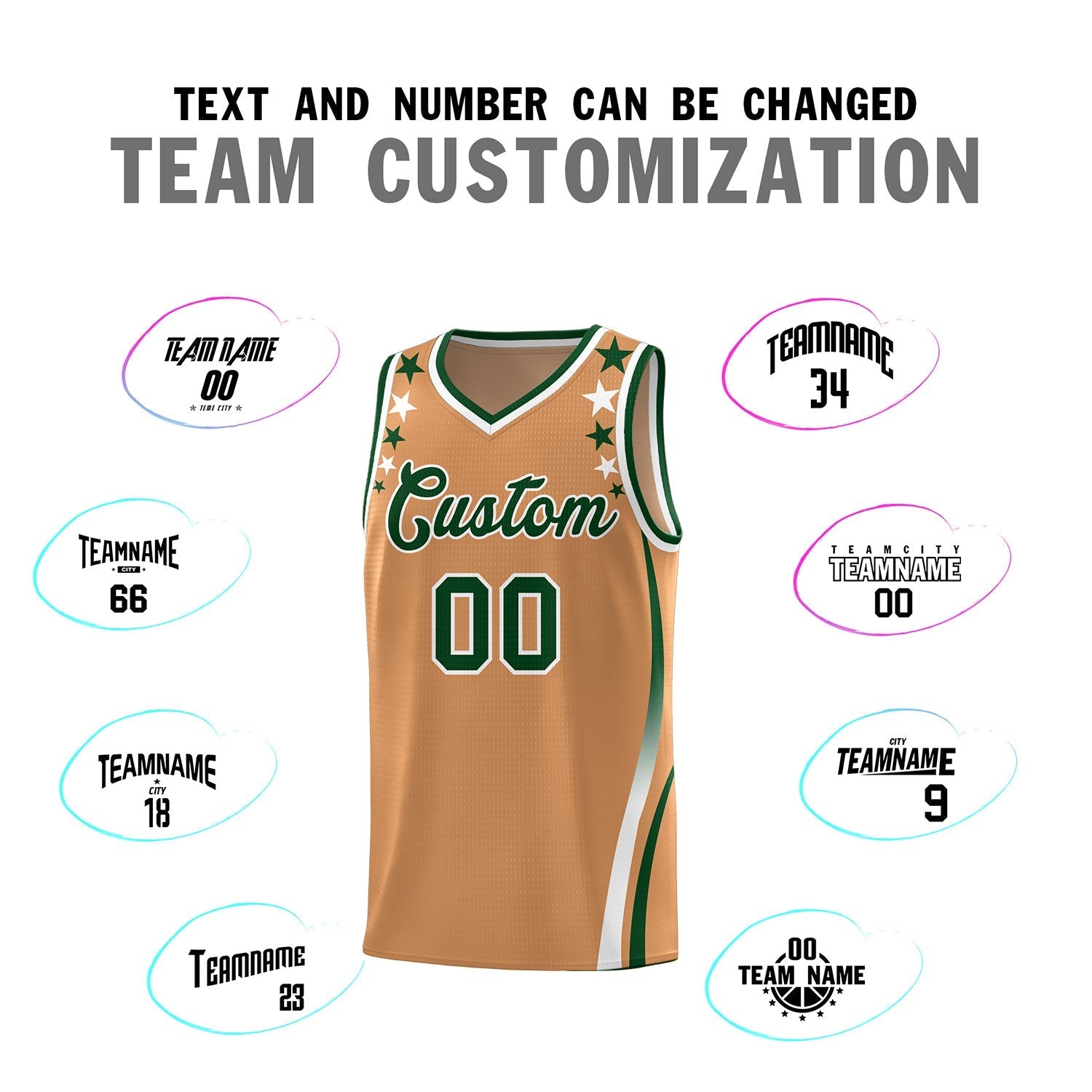 Custom Light Brown Shoulders Star Pattern Side Color Block Sports Uniform Basketball Kits