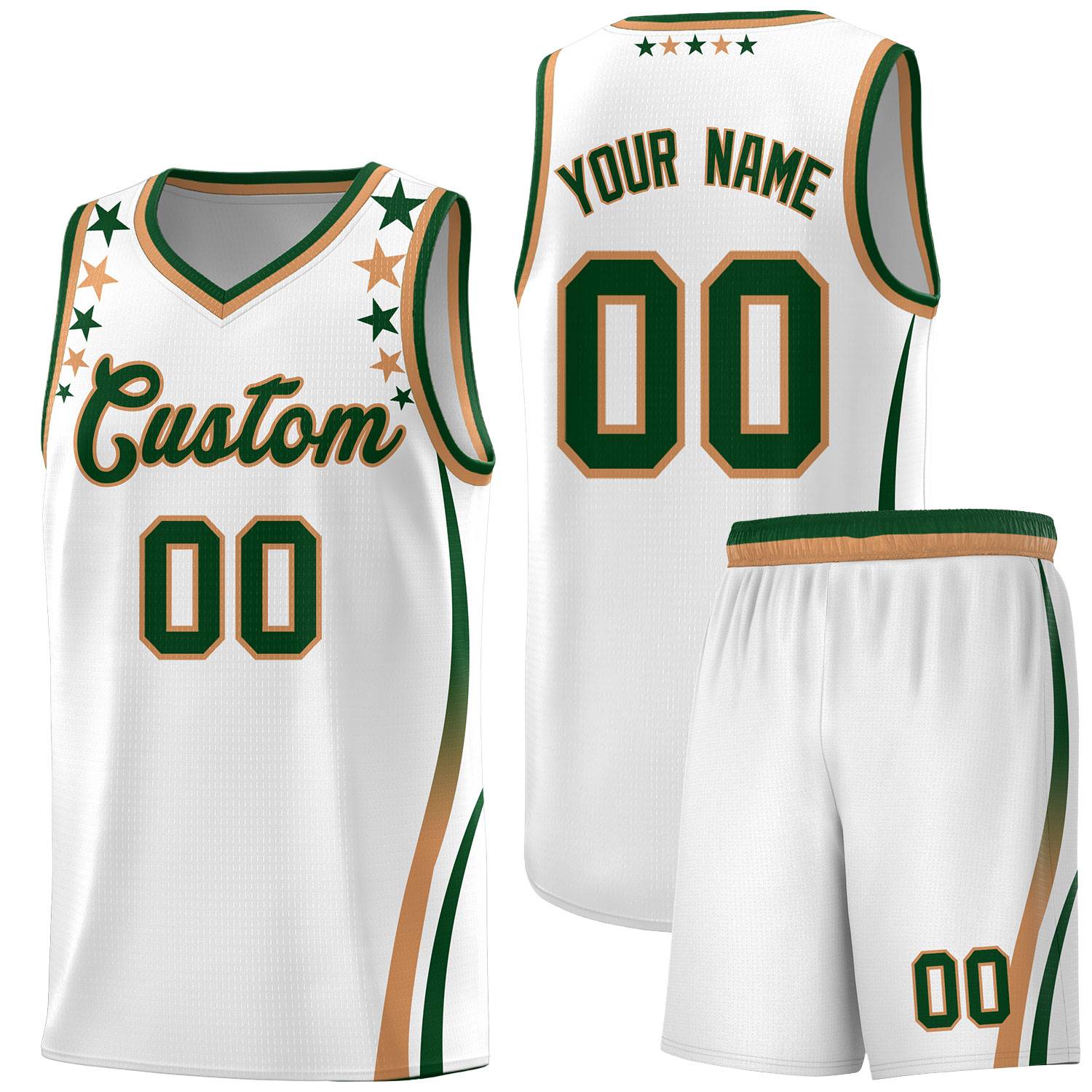 Custom White Shoulders Star Pattern Side Color Block Sports Uniform Basketball Kits