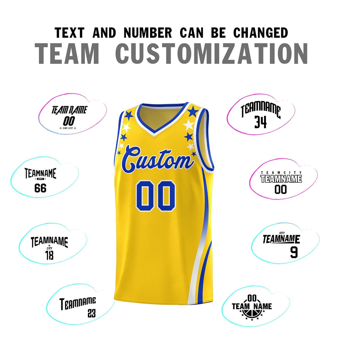 Custom Gold Shoulders Star Pattern Side Color Block Sports Uniform Basketball Kits