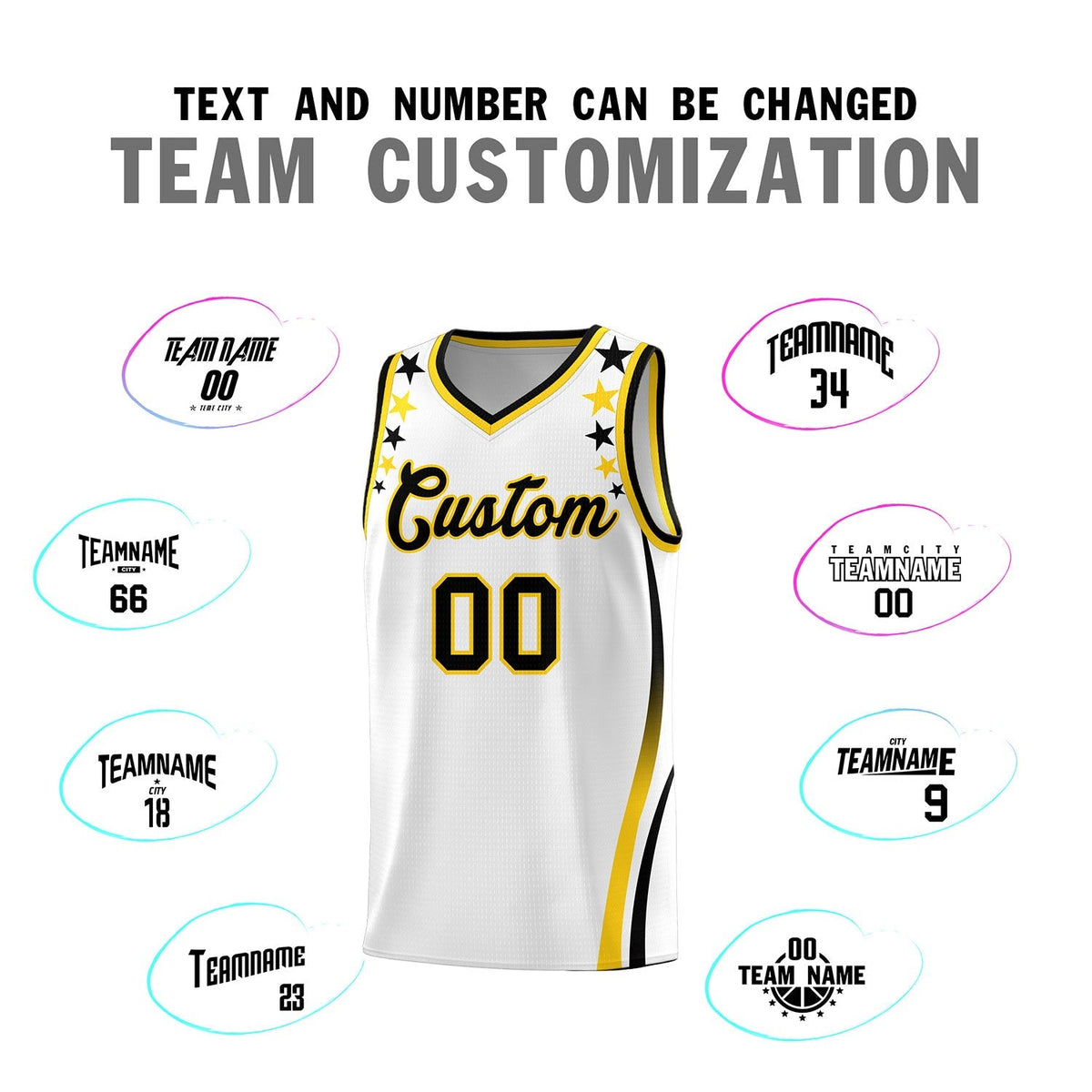 Custom White Shoulders Star Pattern Side Color Block Sports Uniform Basketball Kits