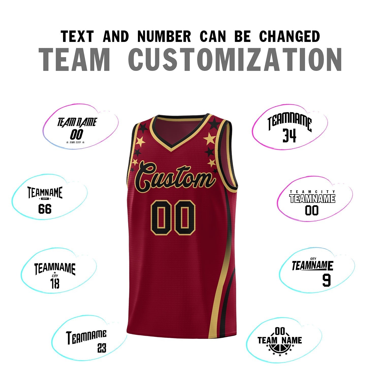 Custom Crimson Shoulders Star Pattern Side Color Block Sports Uniform Basketball Kits