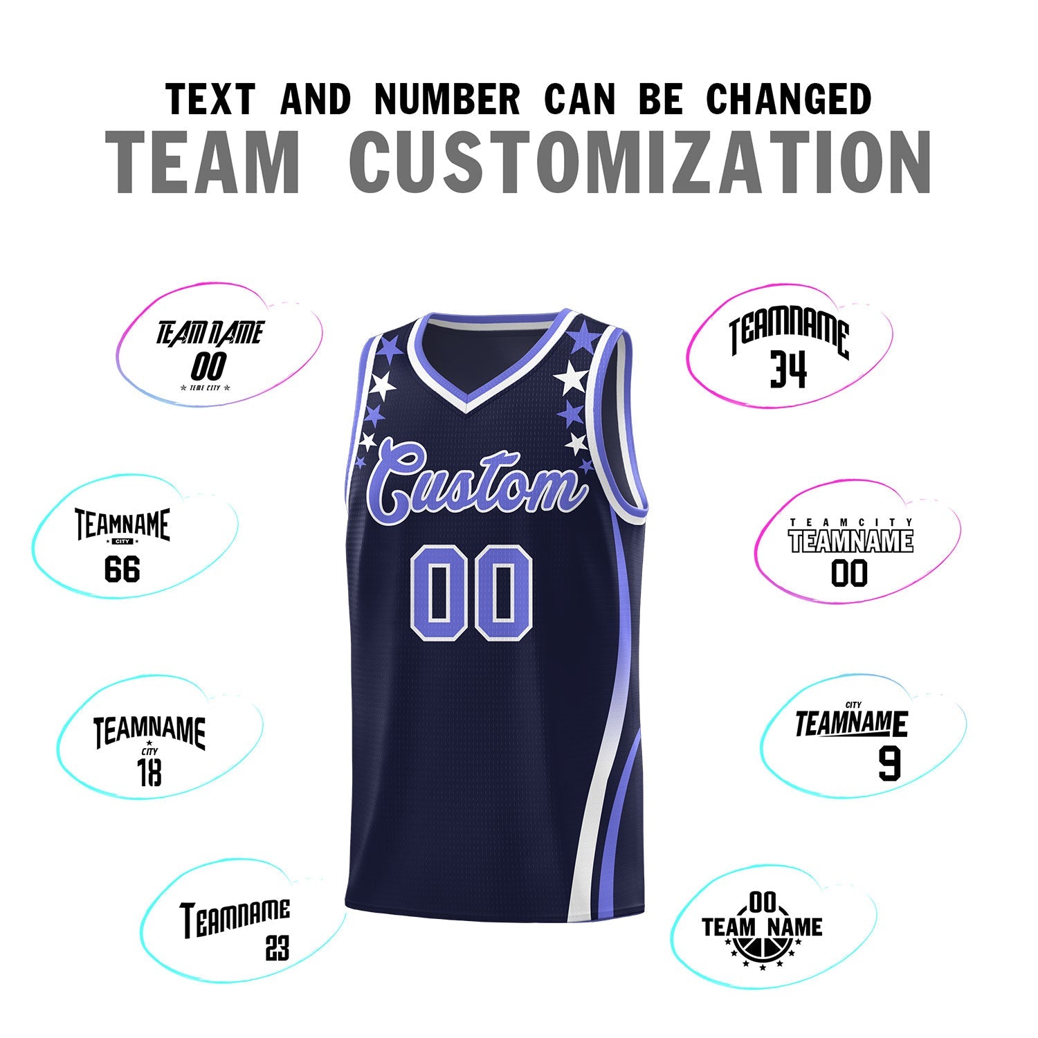 Custom Navy Shoulders Star Pattern Side Color Block Sports Uniform Basketball Kits